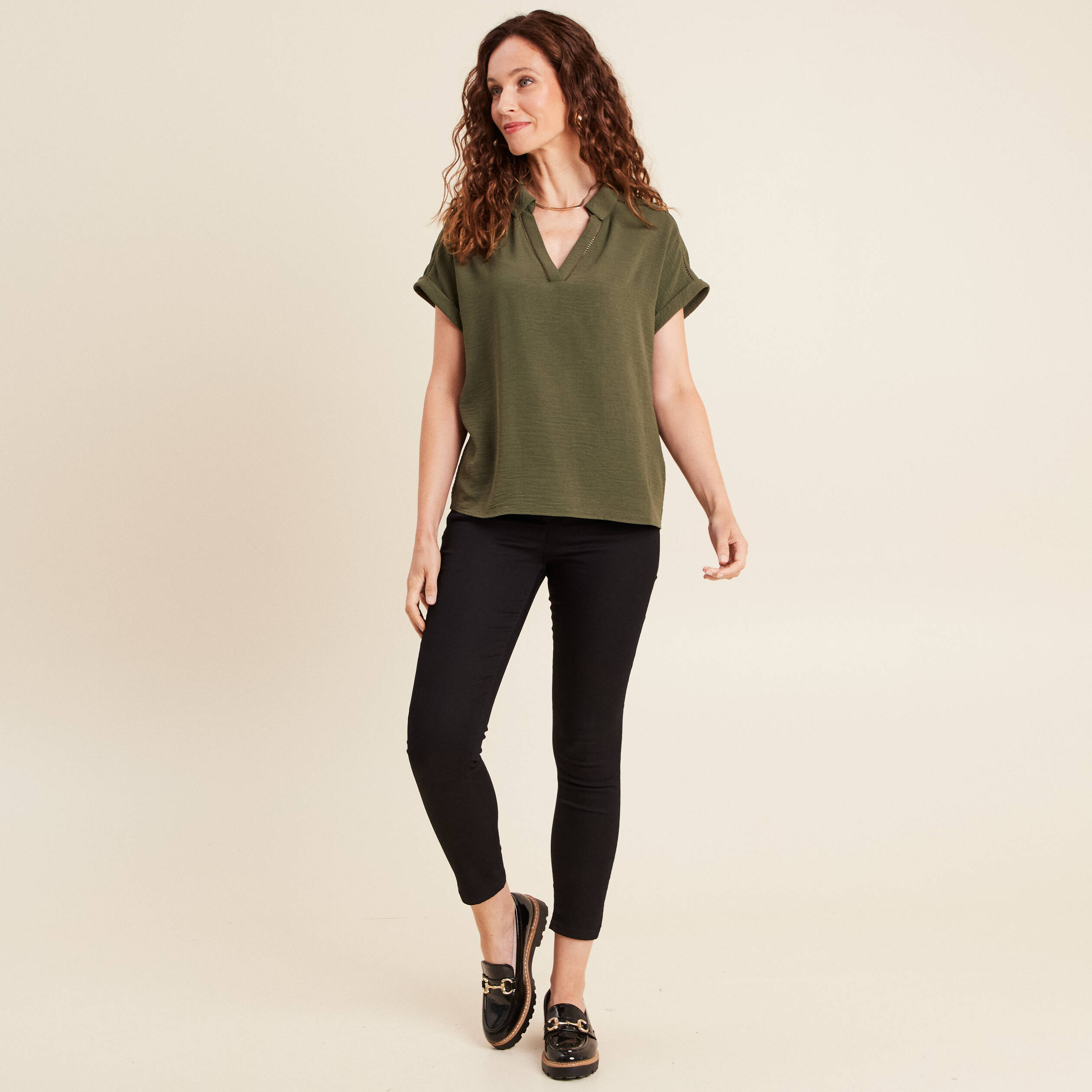 blouse manches courtes vert kaki femme Blouse manches courtes vert kaki femme