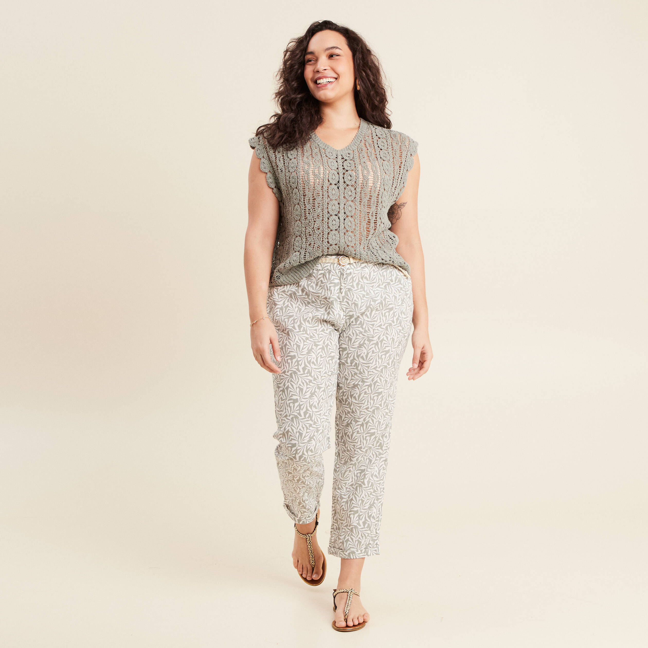 Débardeur macramé vert clair femme