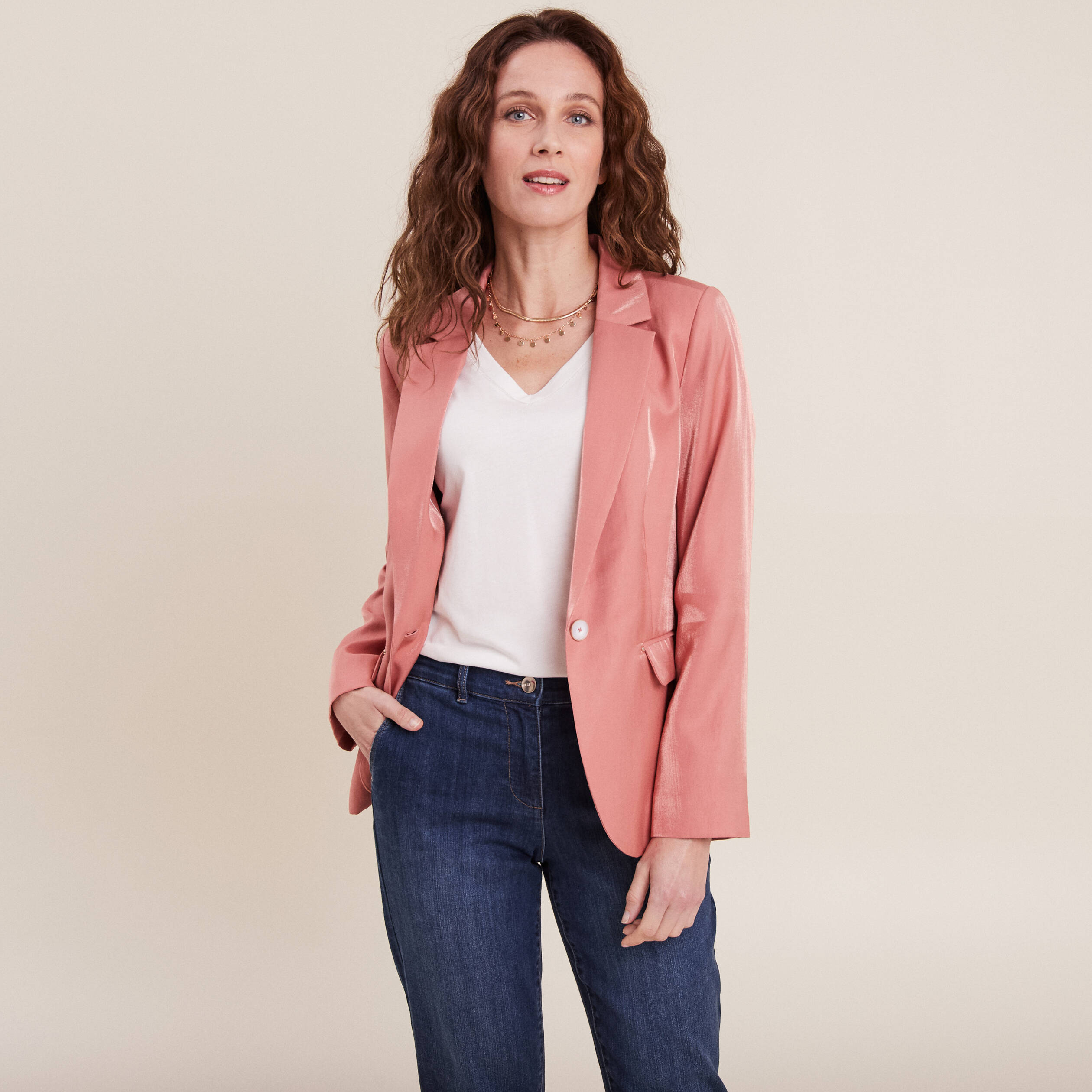 Veste tailleur irisé terracotta femme