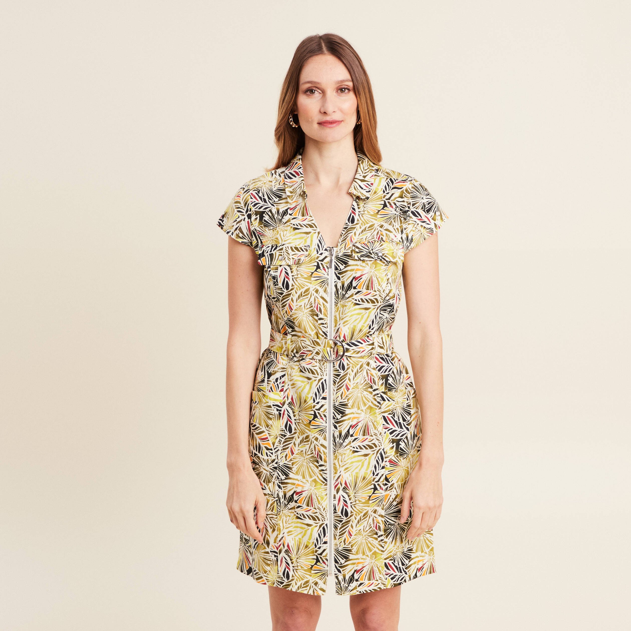 Robe droite zippée vert femme