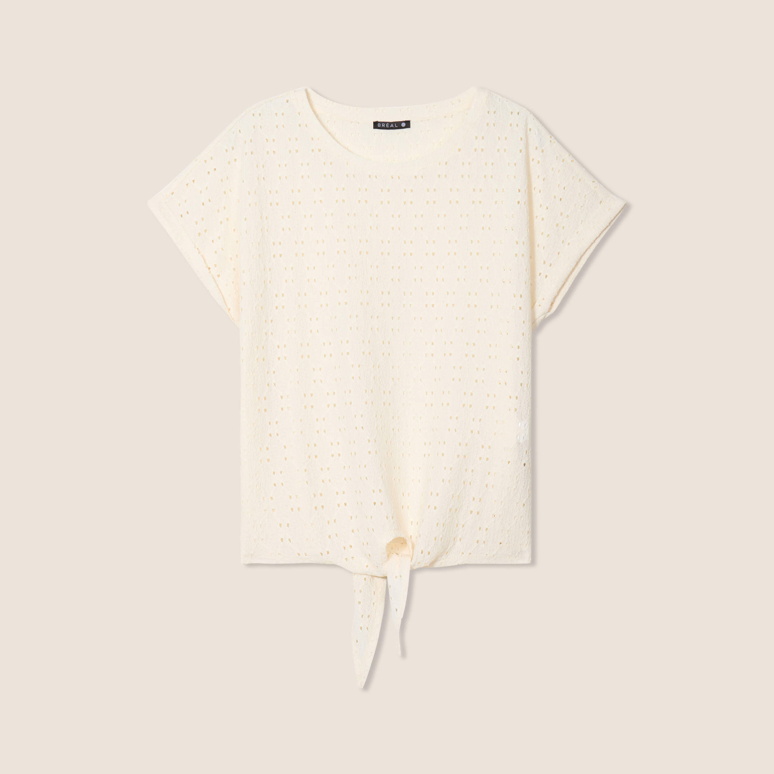 Blouse manches courtes nouée ecru femme