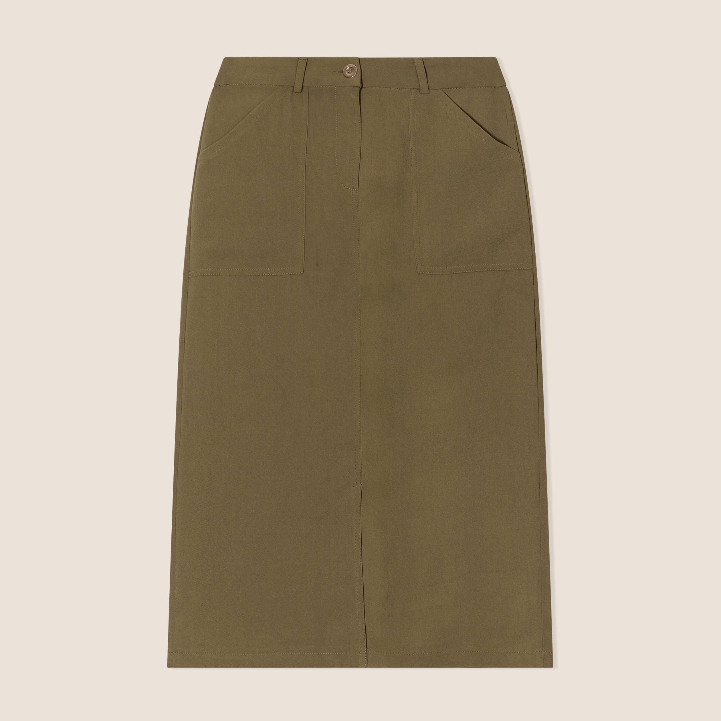 Jupe longue droite vert kaki femme