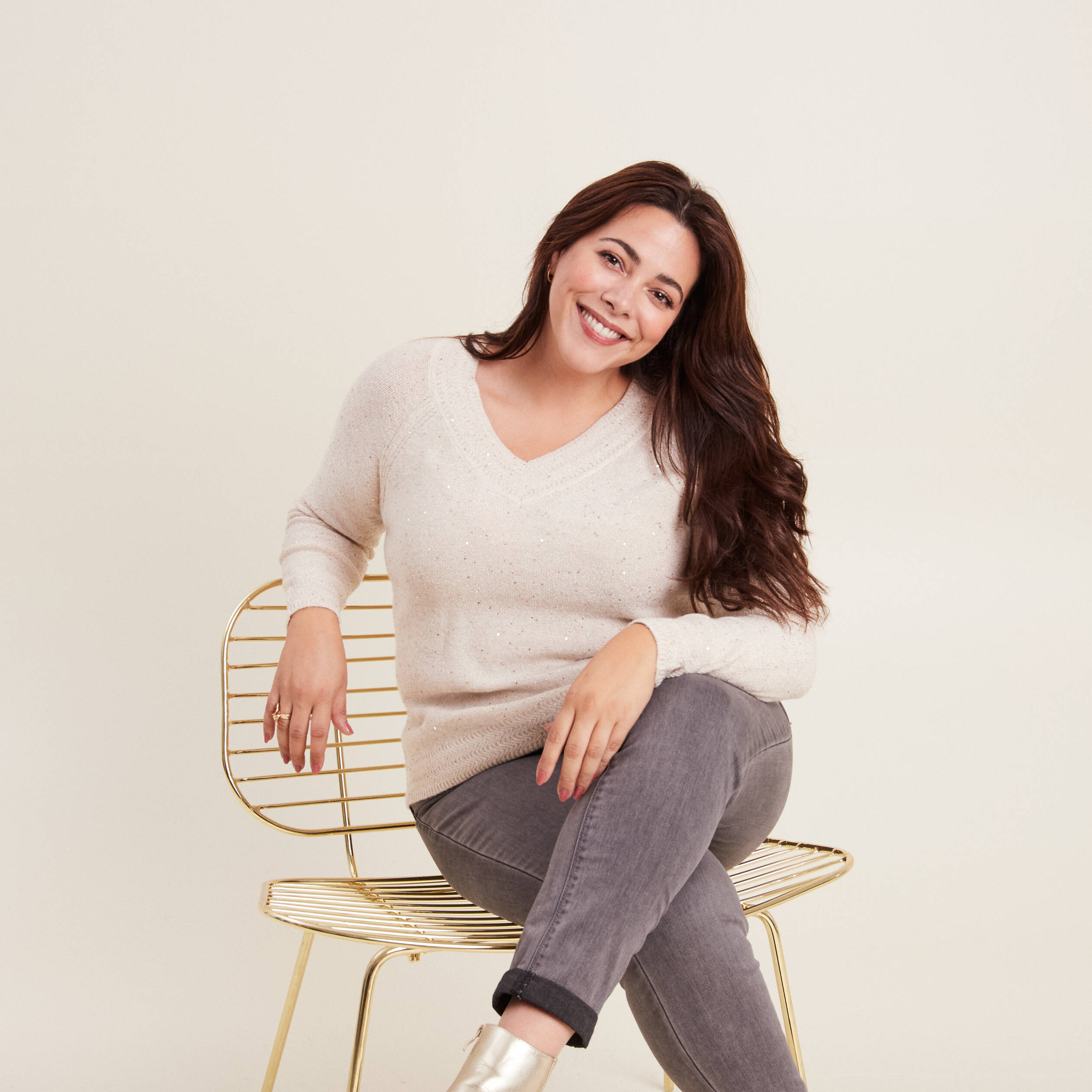 Pull manches longues couleur or femme