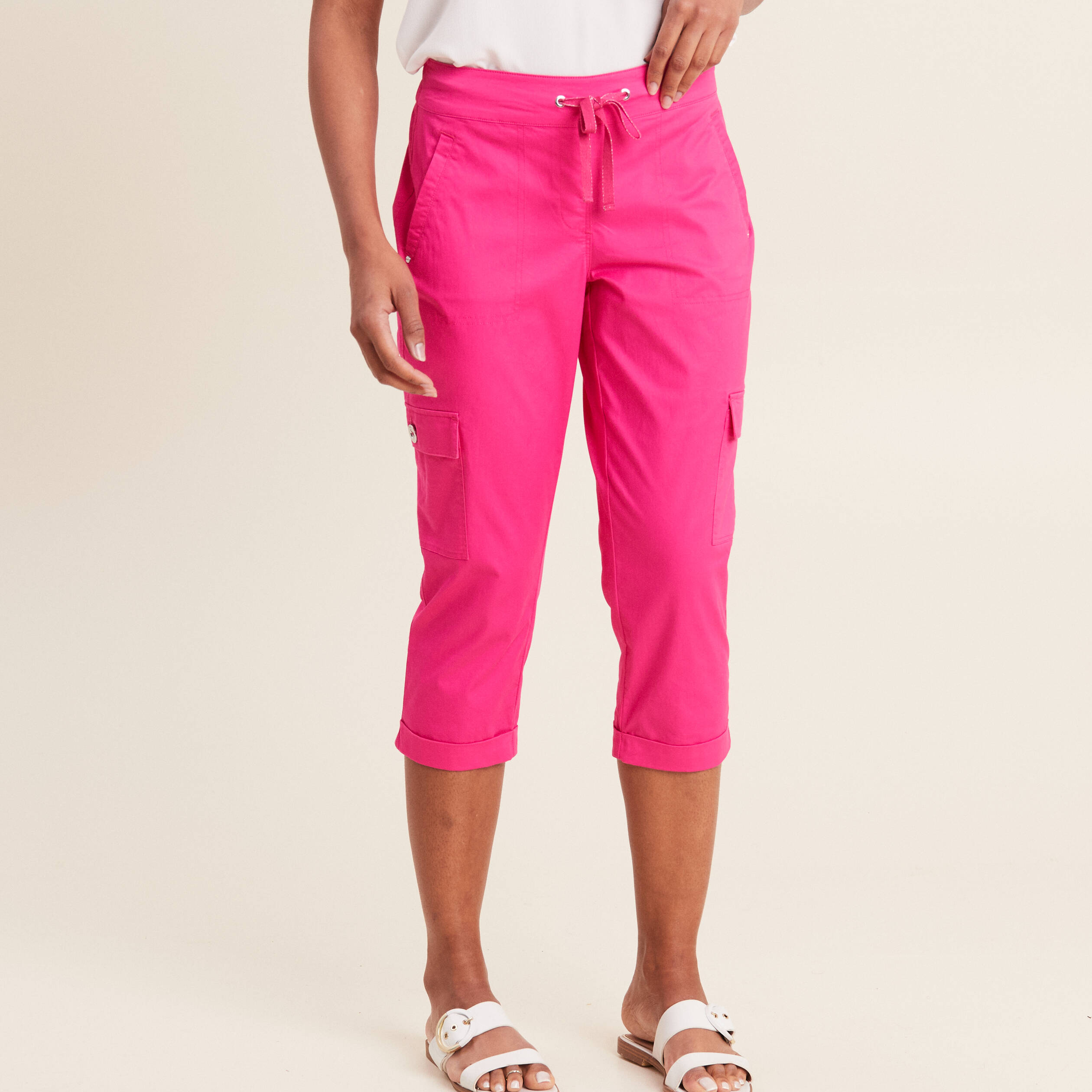Pantacourt droit poches côtés rose fushia femme