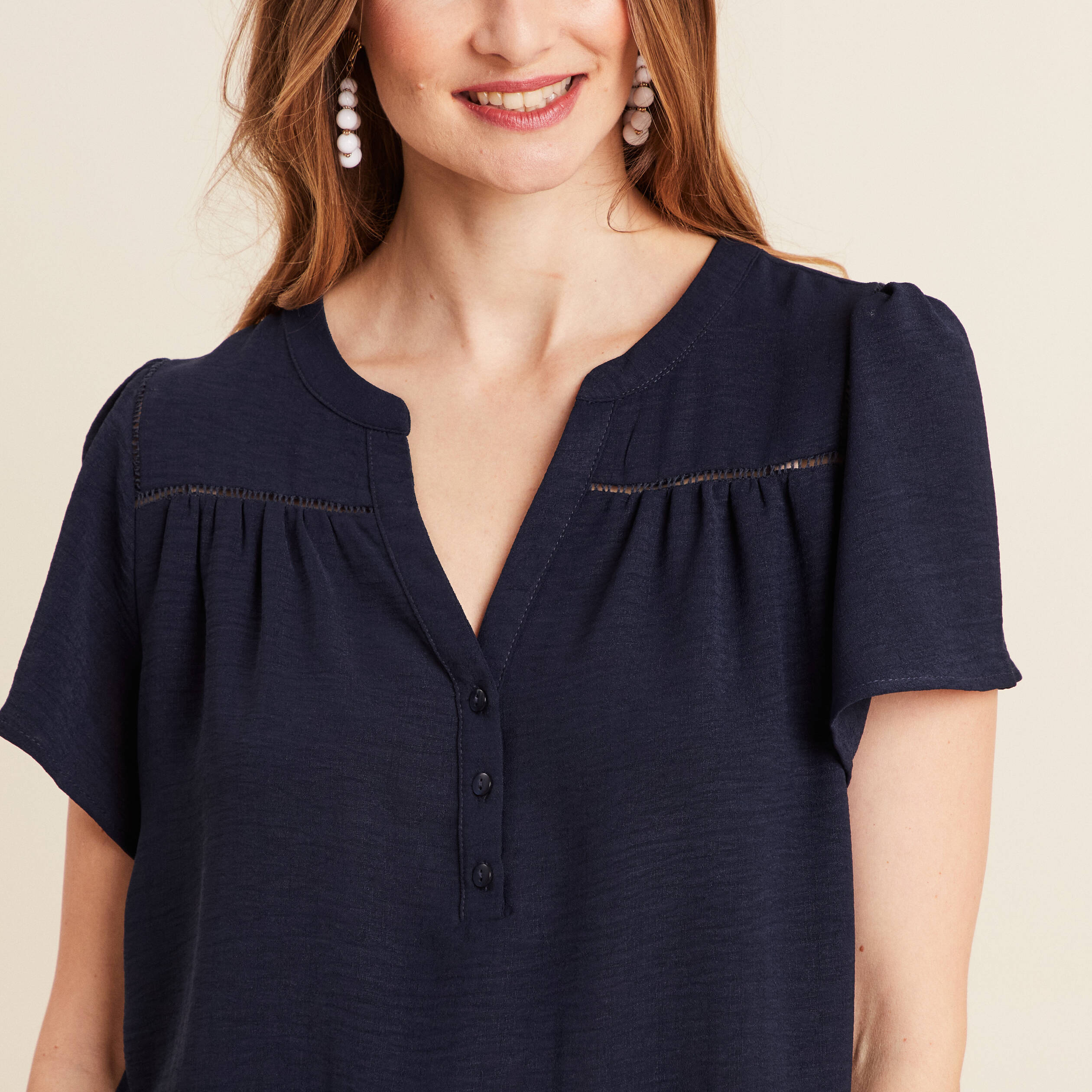 Blouse manches courtes bleu marine femme