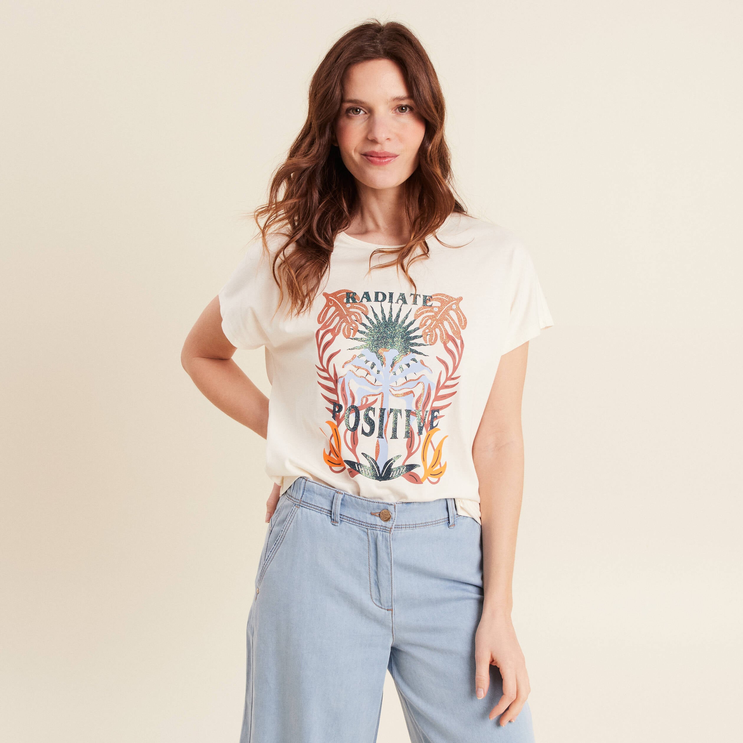 T-shirt manches courtes ecru femme