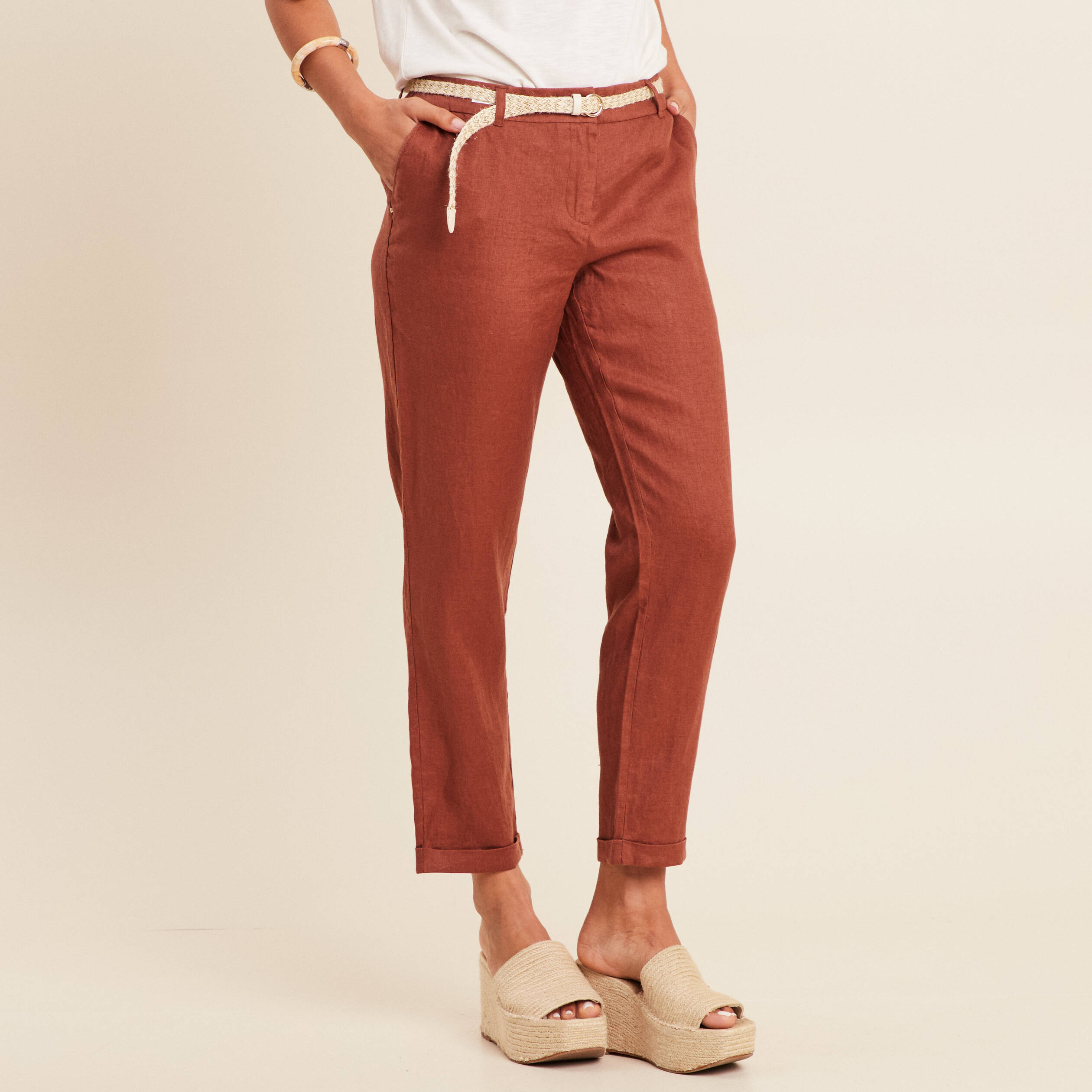 pantalon flou ceinture marron fonce femme Pantalon flou ceinturé marron foncé femme