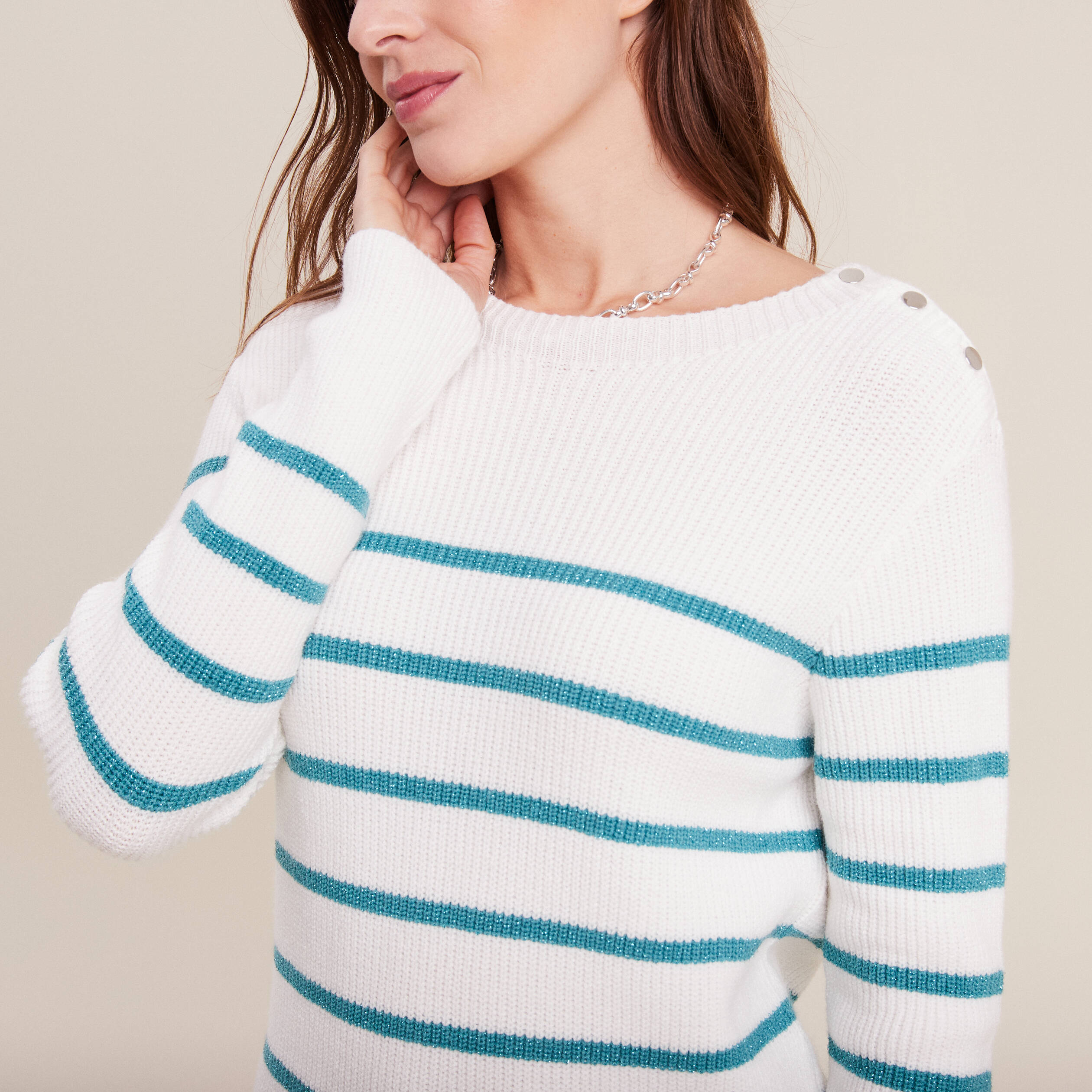 Pull confectionné en France bleu canard femme