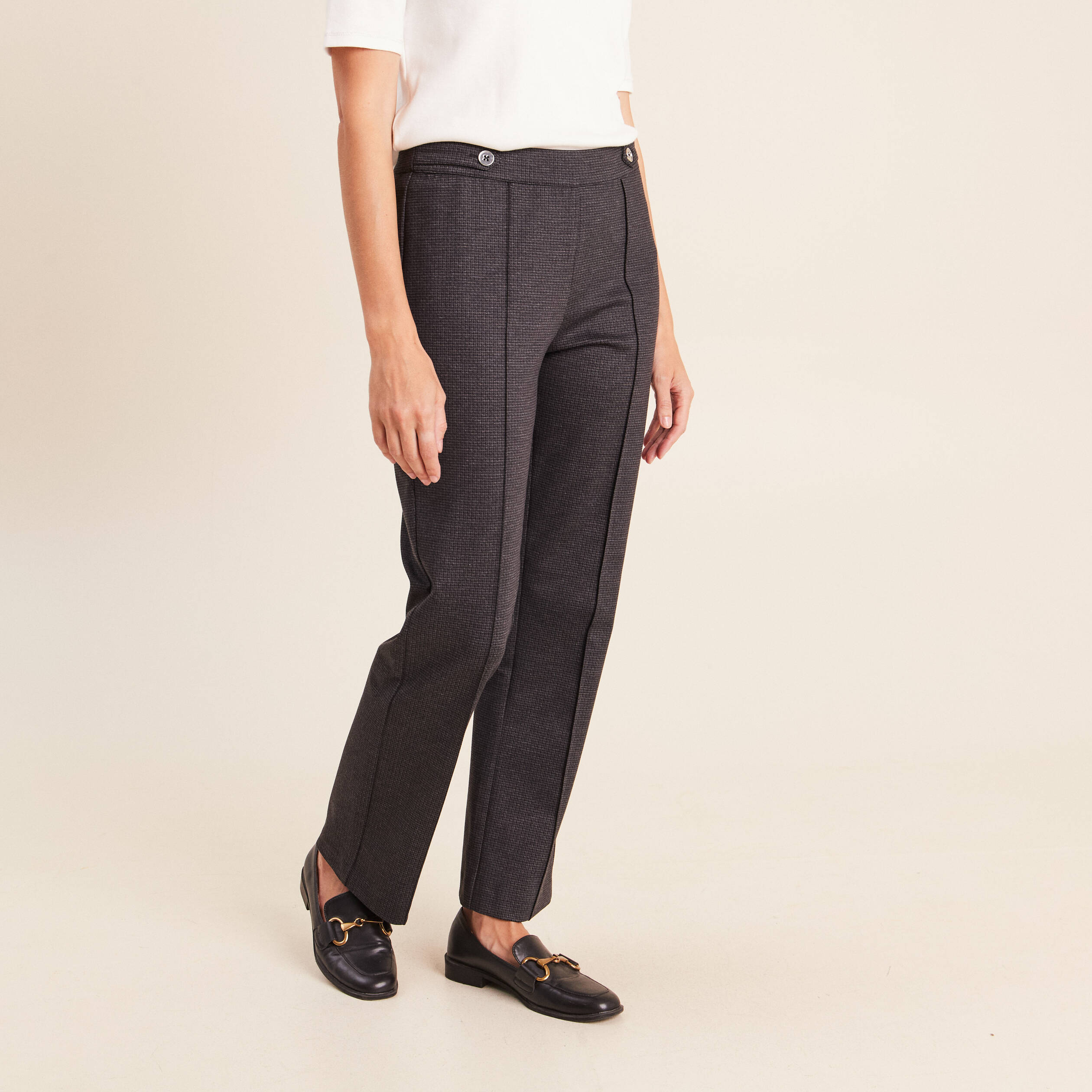 Pantalon vichy taille standard gris anthracite femme