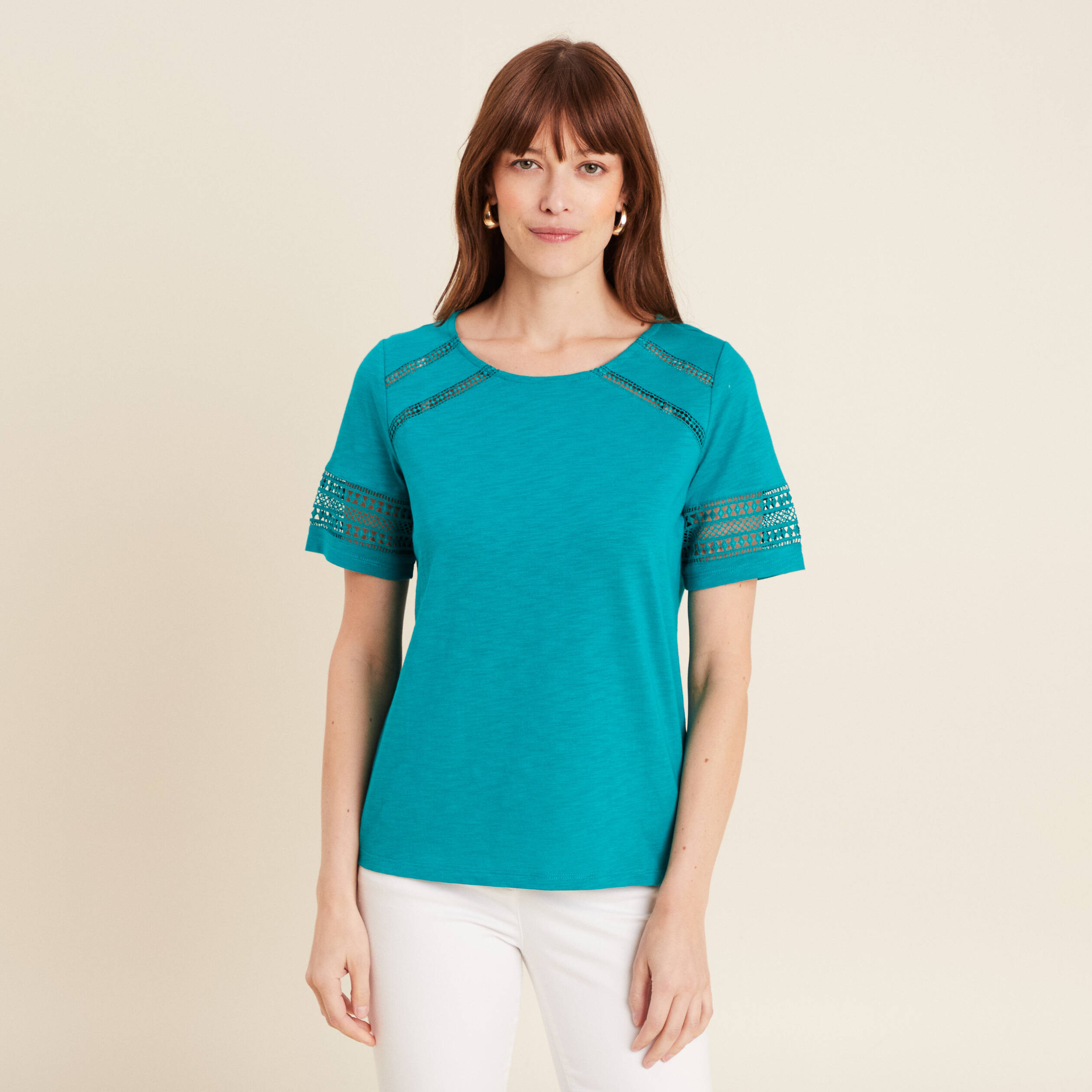T-shirt manches courtes vert émeraude femme