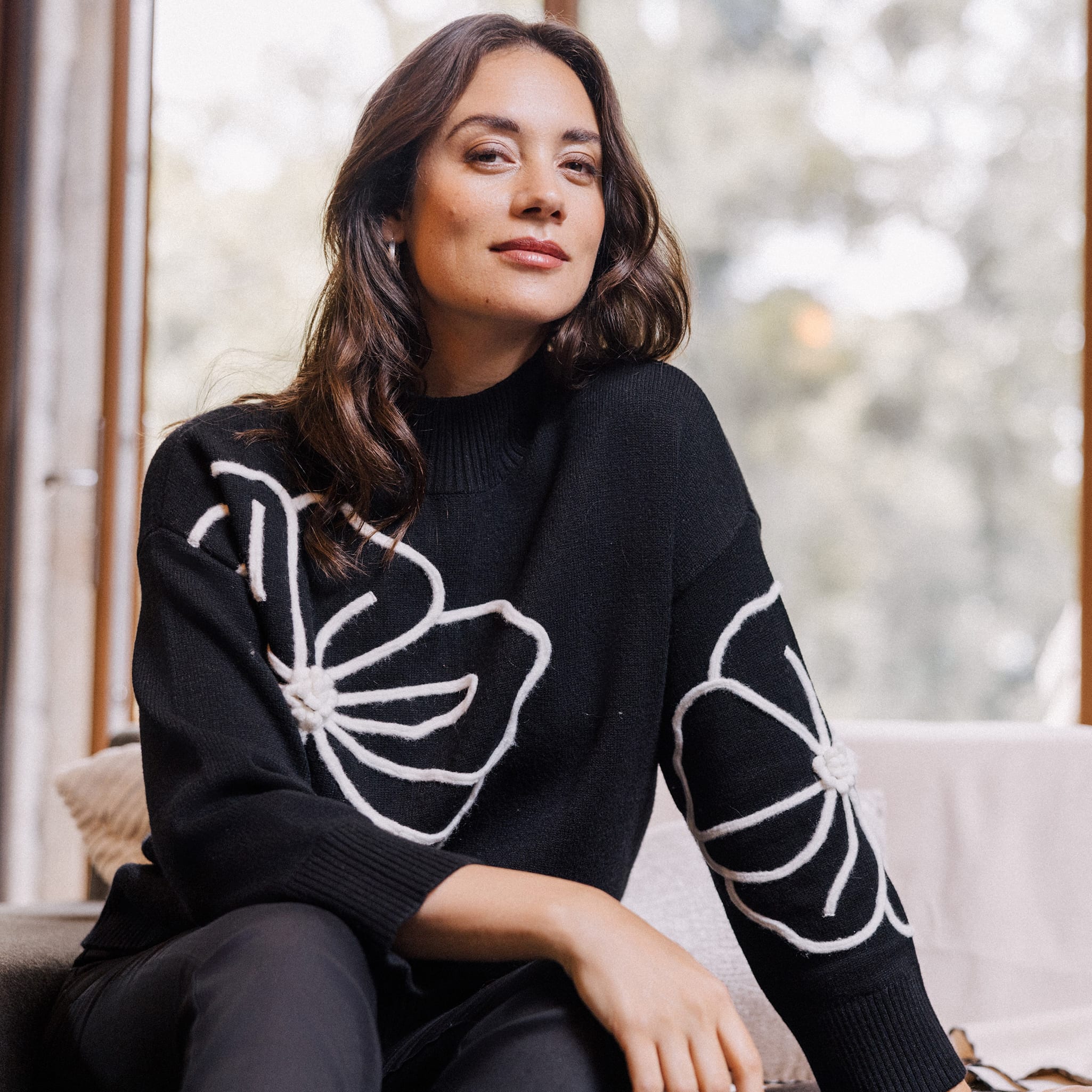 Pull manches longues noir femme
