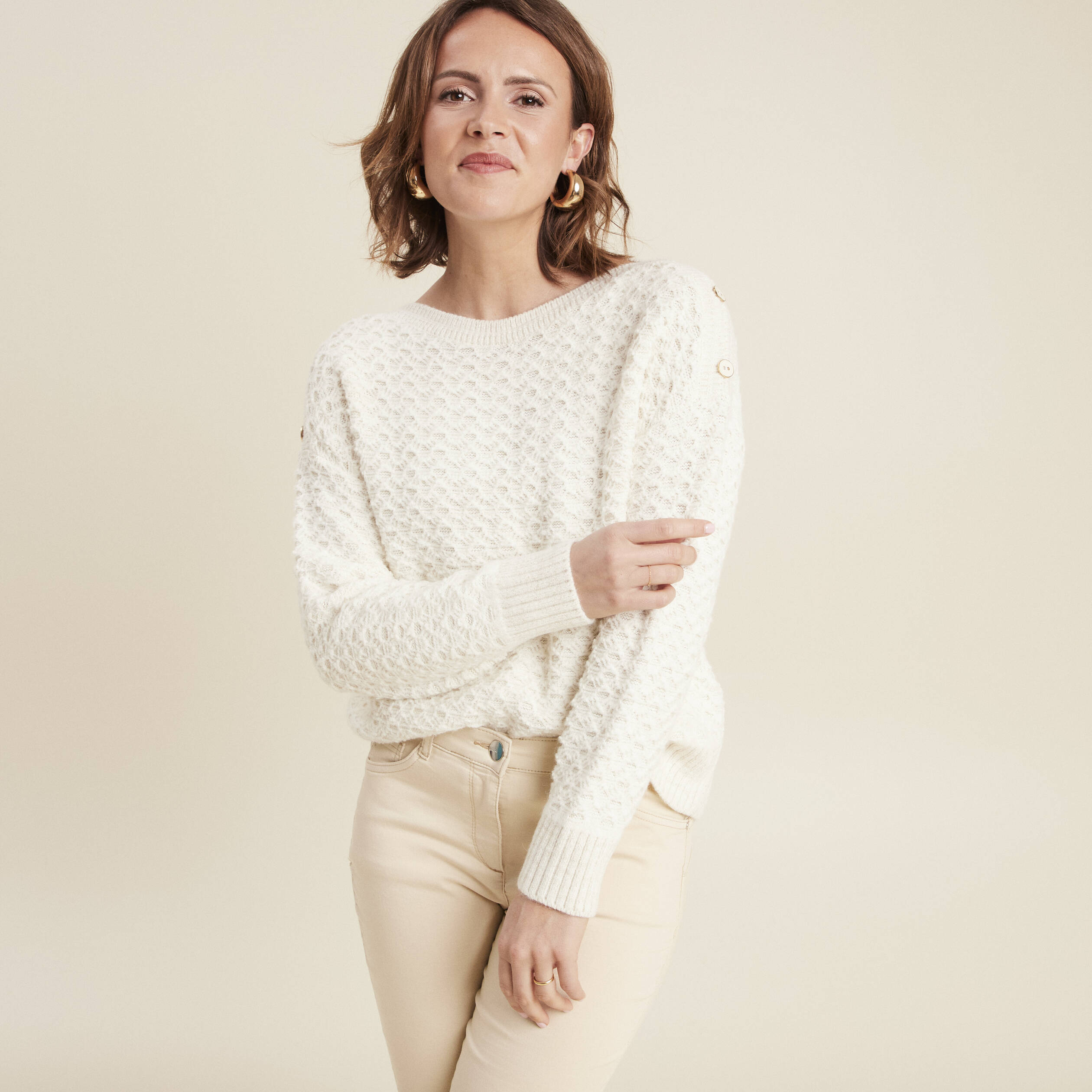 Pull manches longues ecru femme