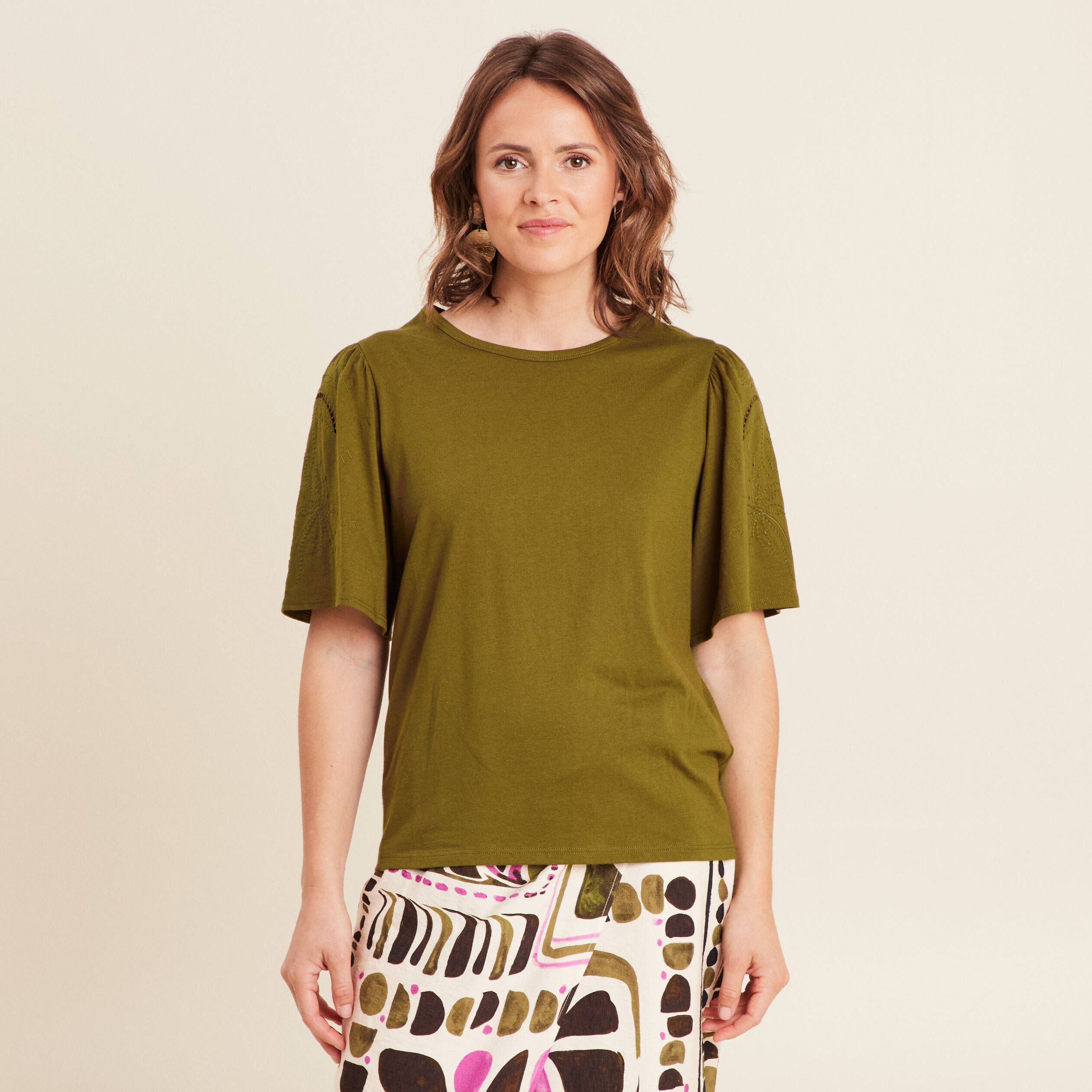 T-shirt manches courtes vert olive femme