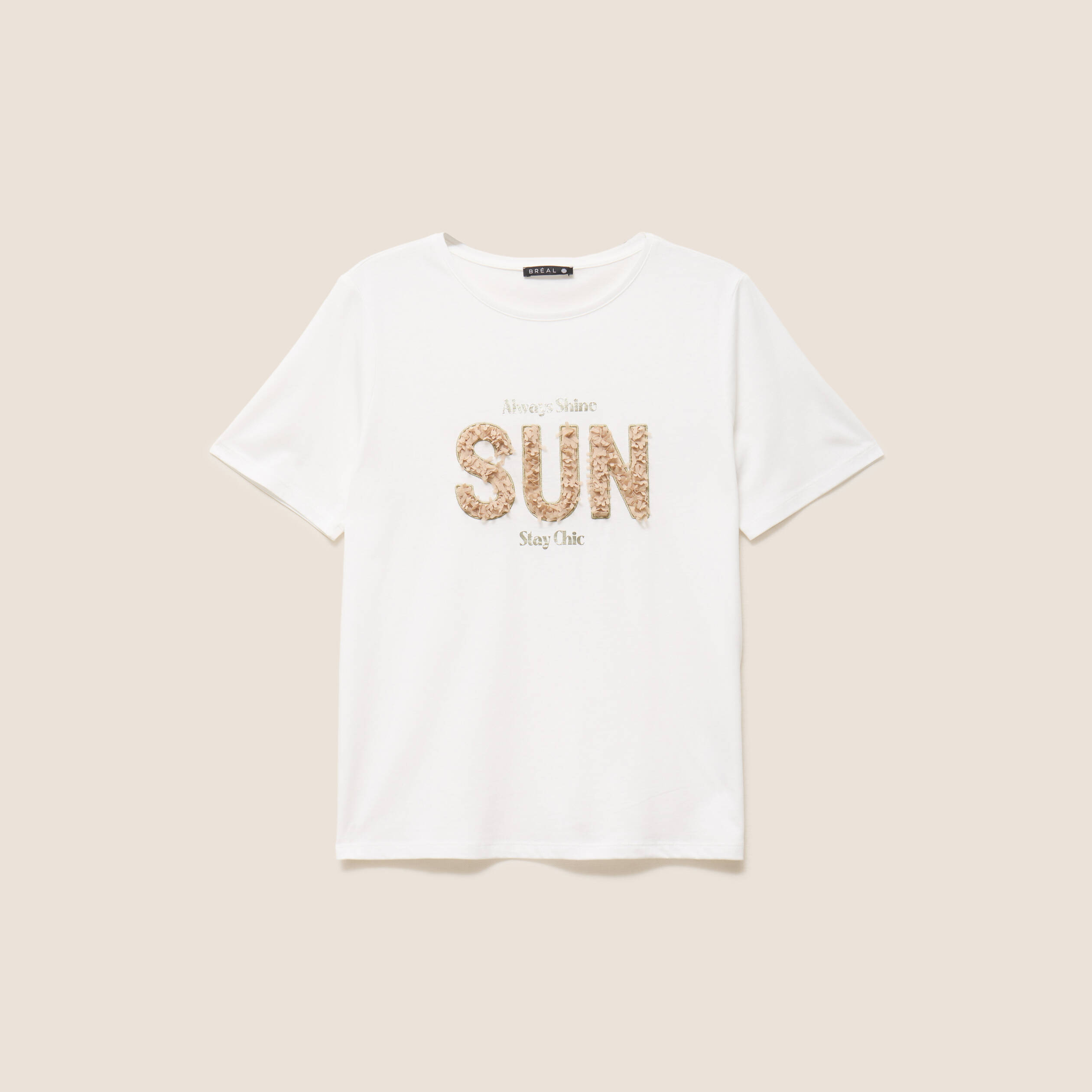 T-shirt col rond manches courtes ecru femme