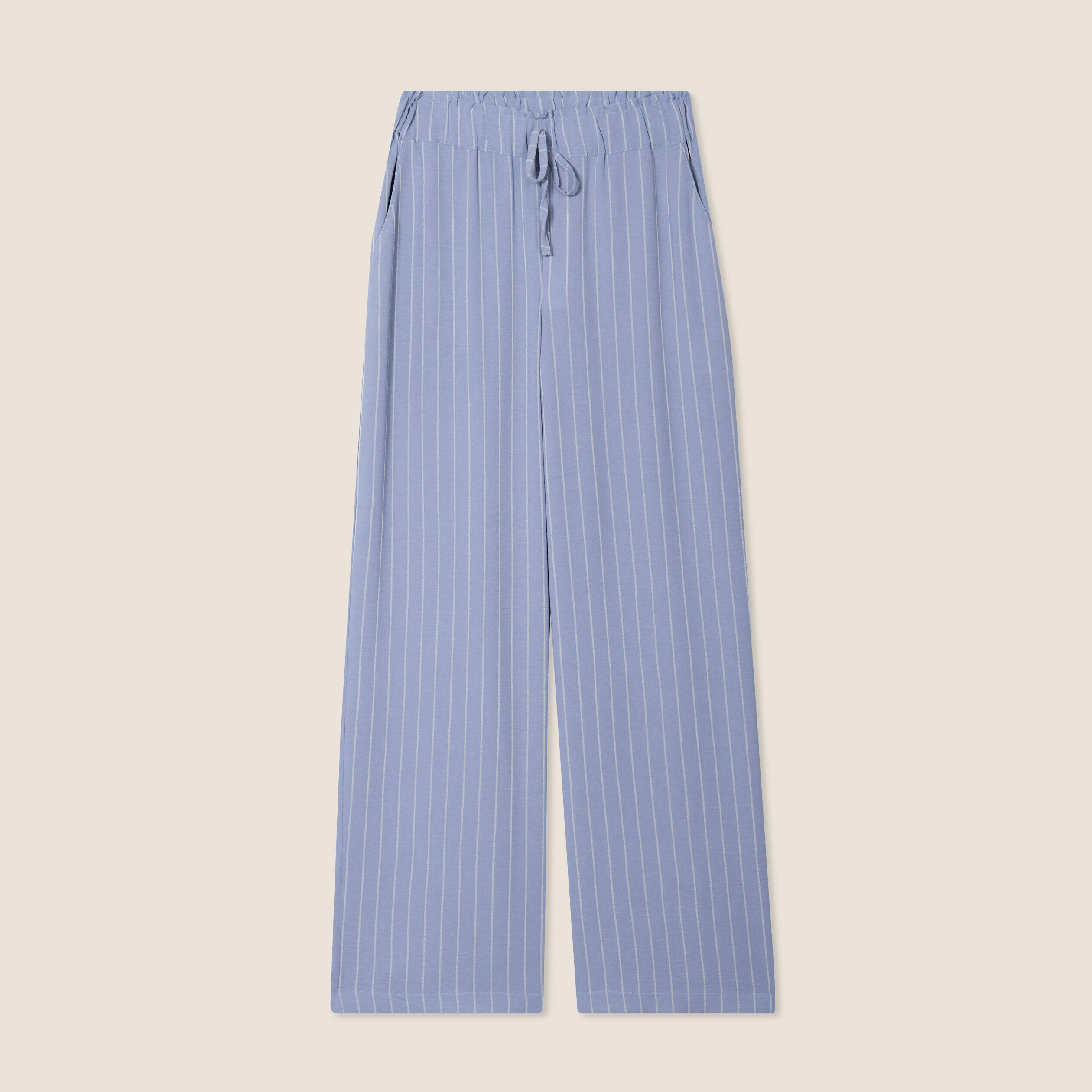 Pantalon large taille haute bleu ciel femme