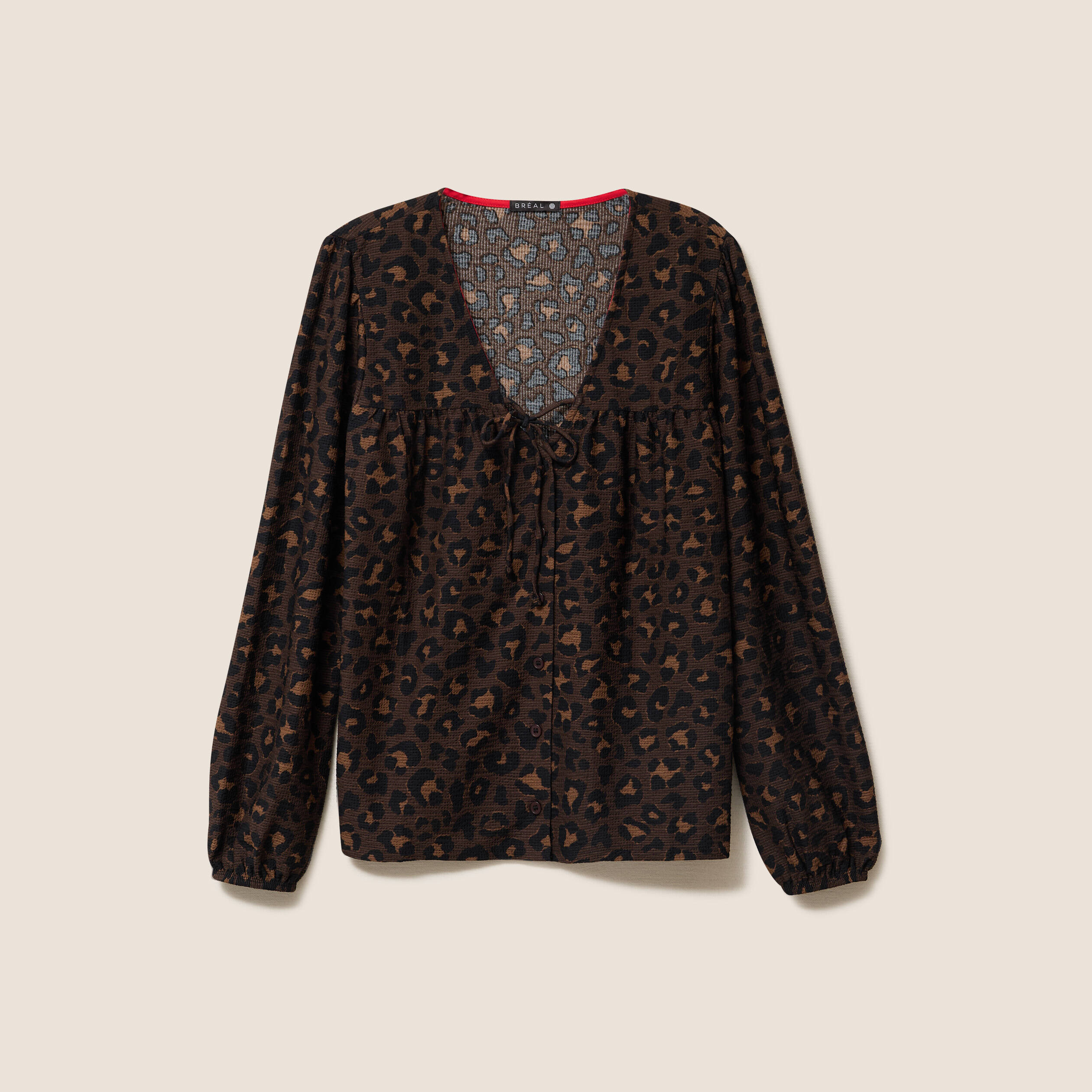 Blouse col v manches longues marron femme