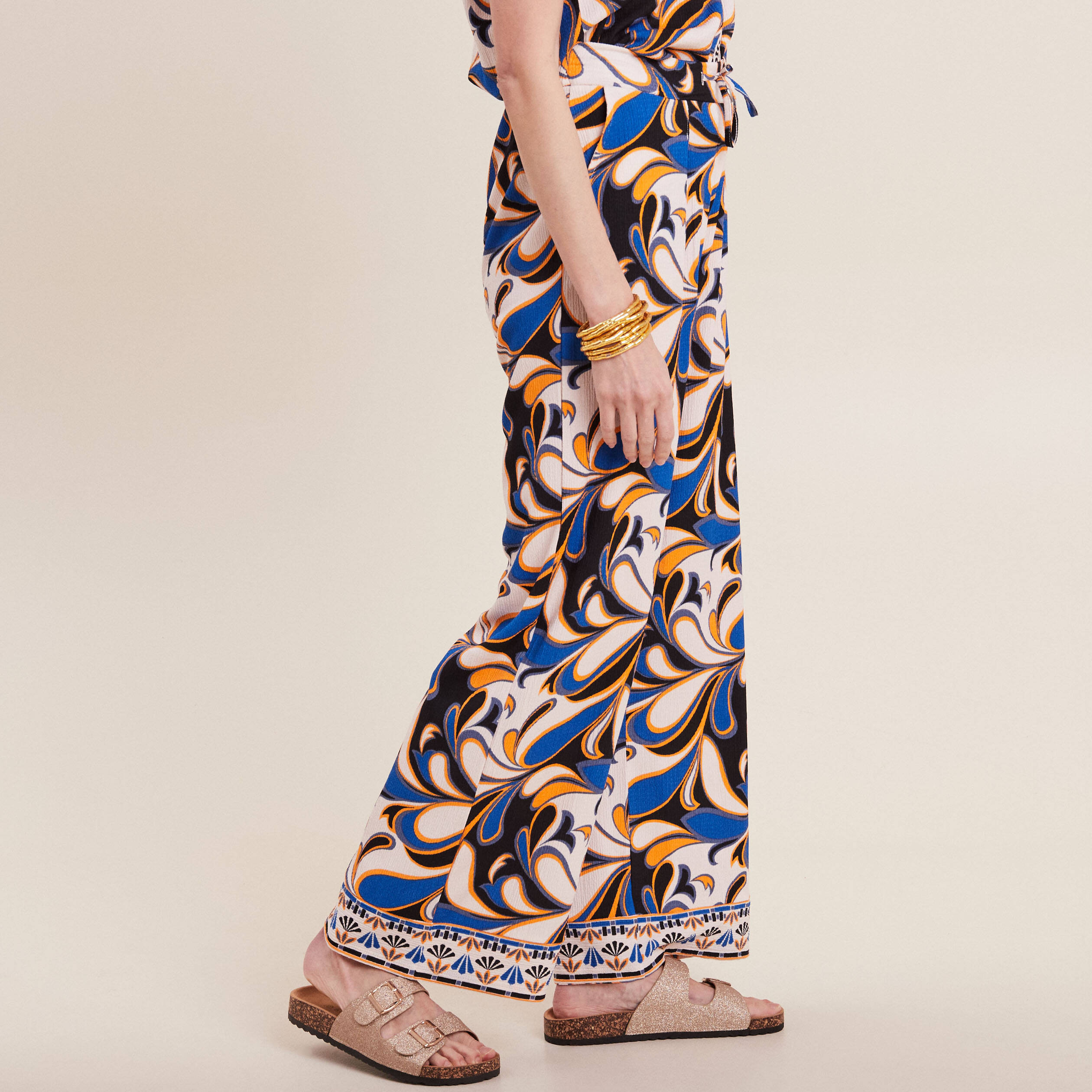 Pantalon large à coulisse bleu femme