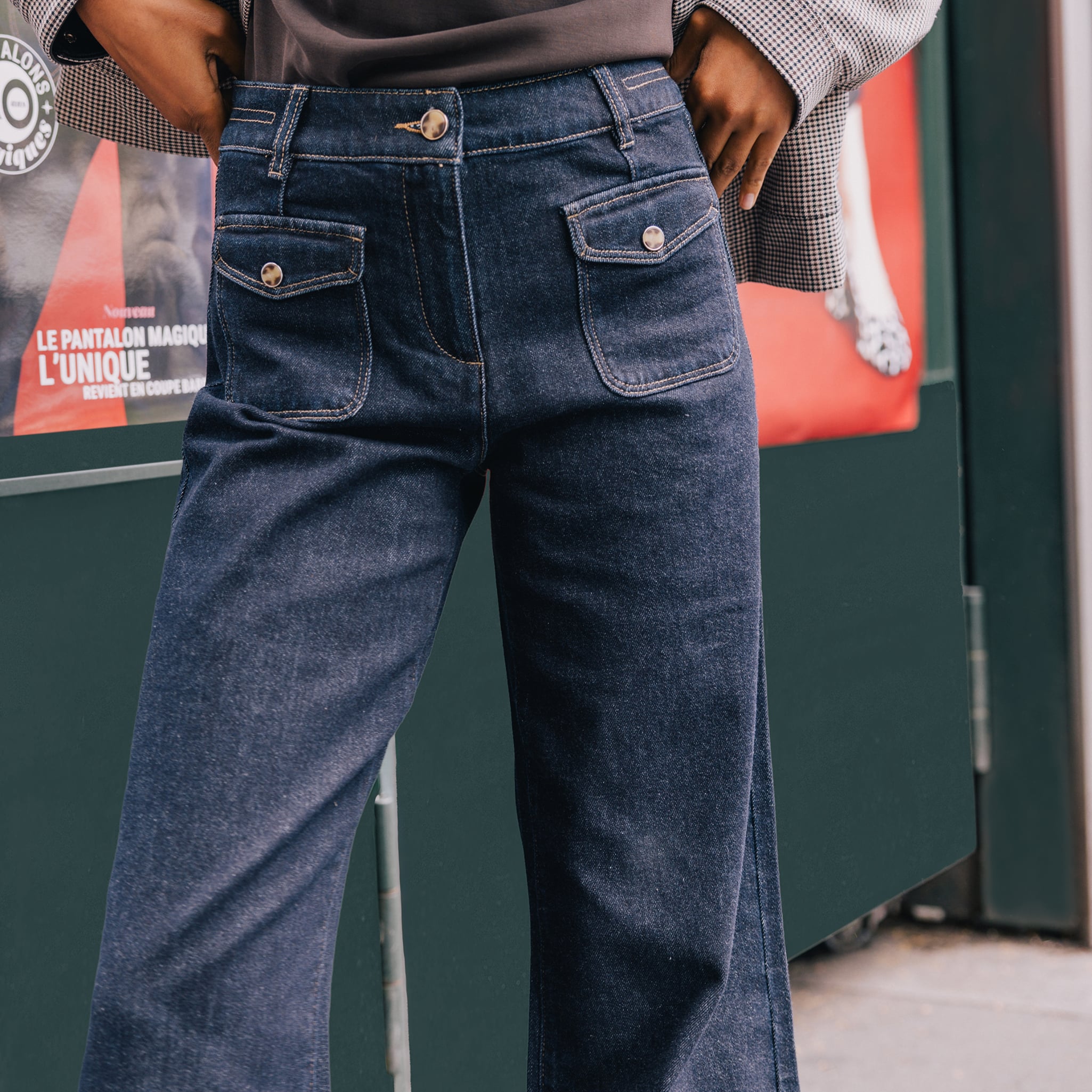 Jean large denim brut femme