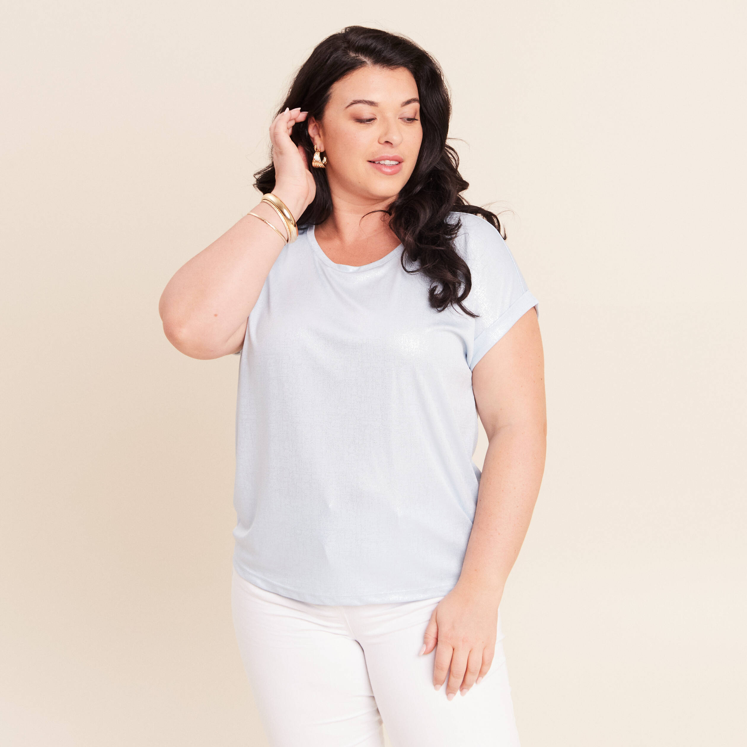 T-shirt manches courtes bleu ciel femme