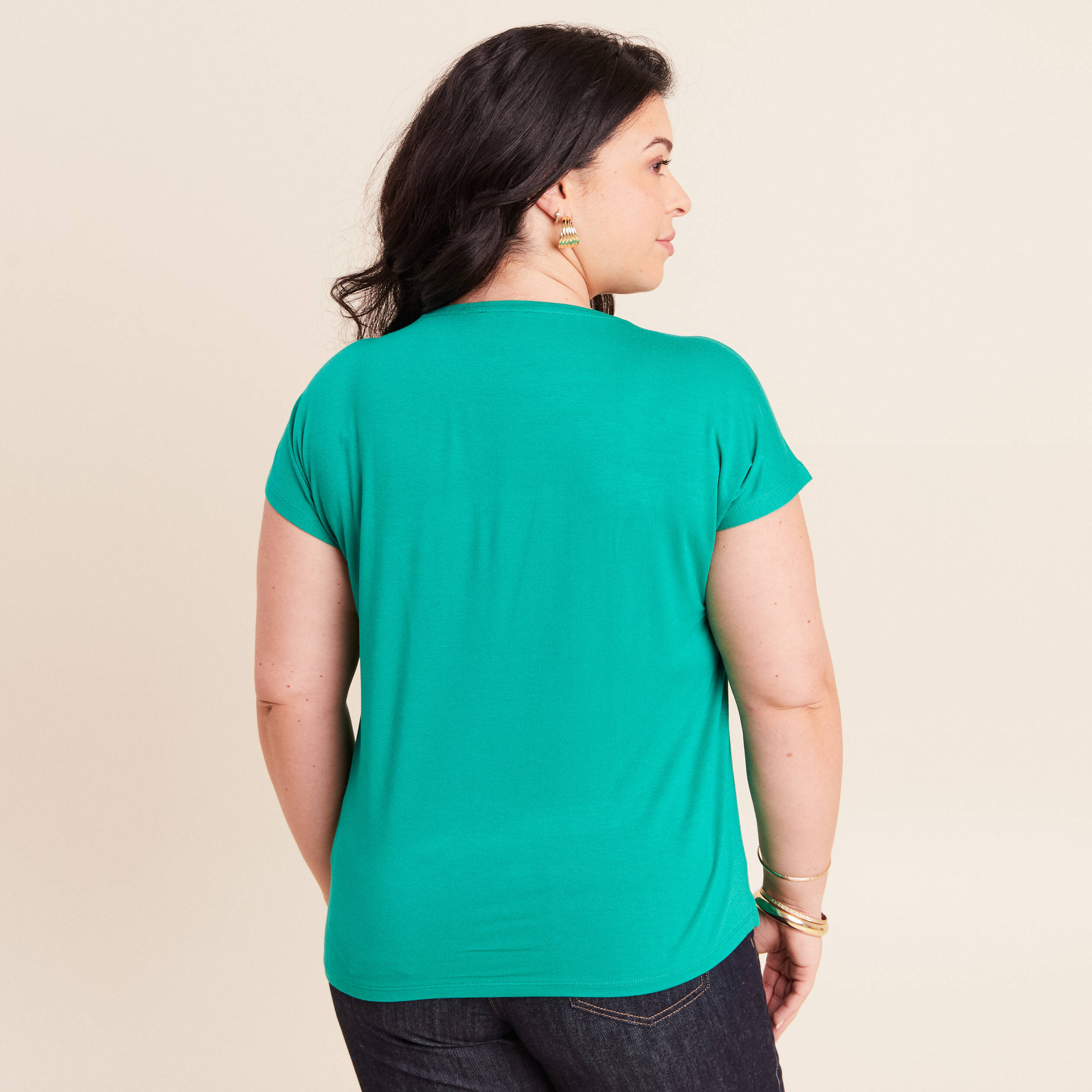 T-shirt bi-mati&egrave;re manches courtes vert menthe femme