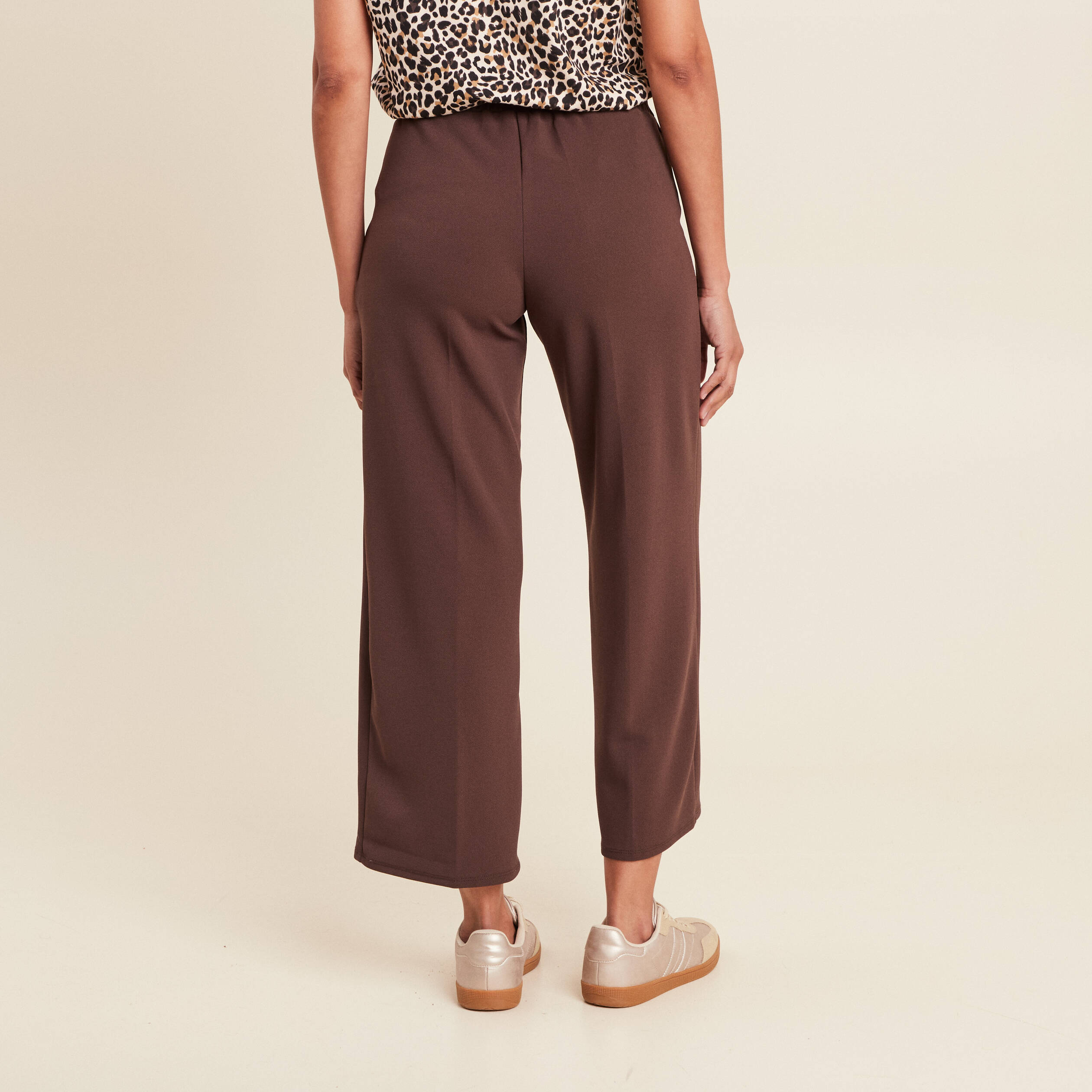 Pantalon large pinces marron femme