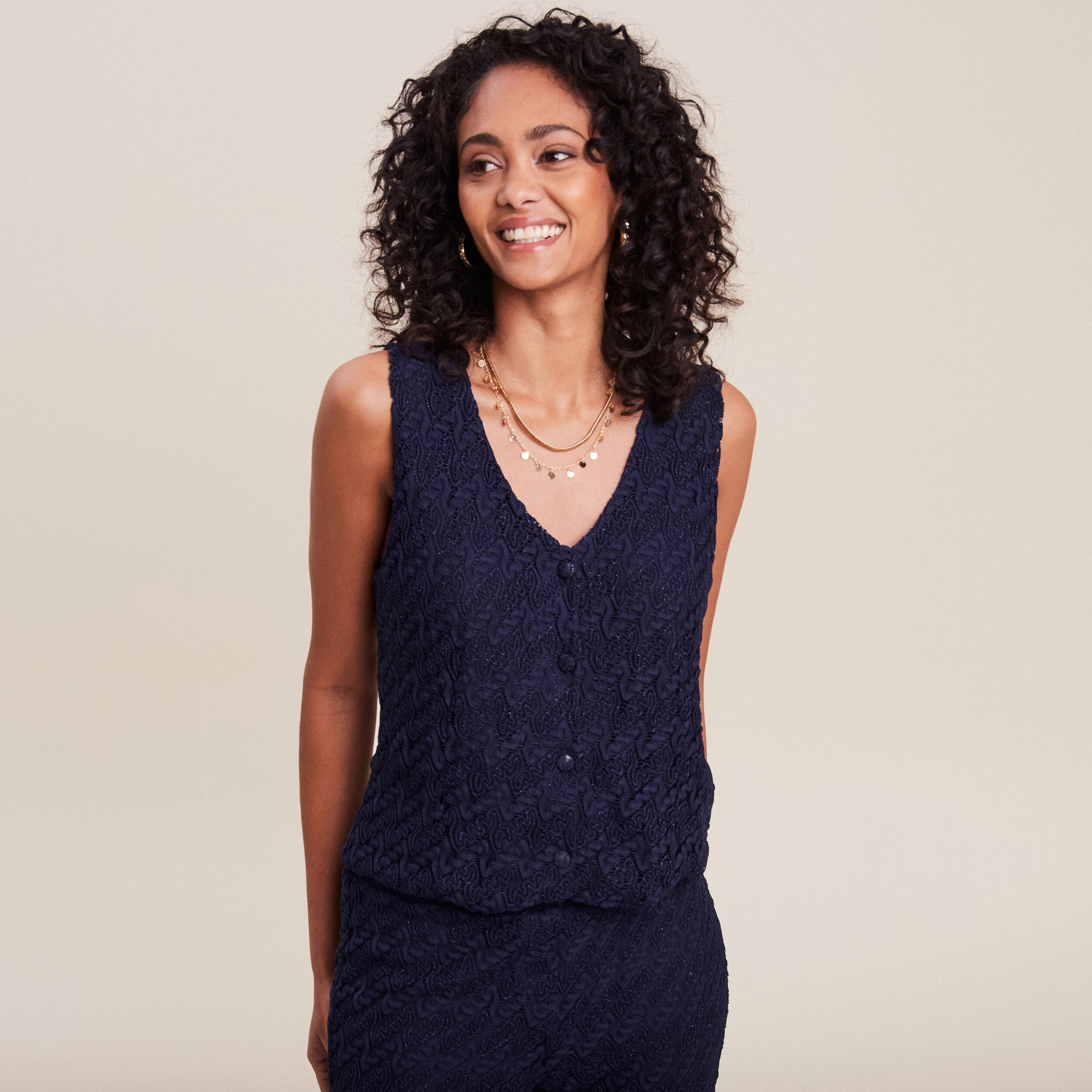 Gilet sans manches bleu foncé femme