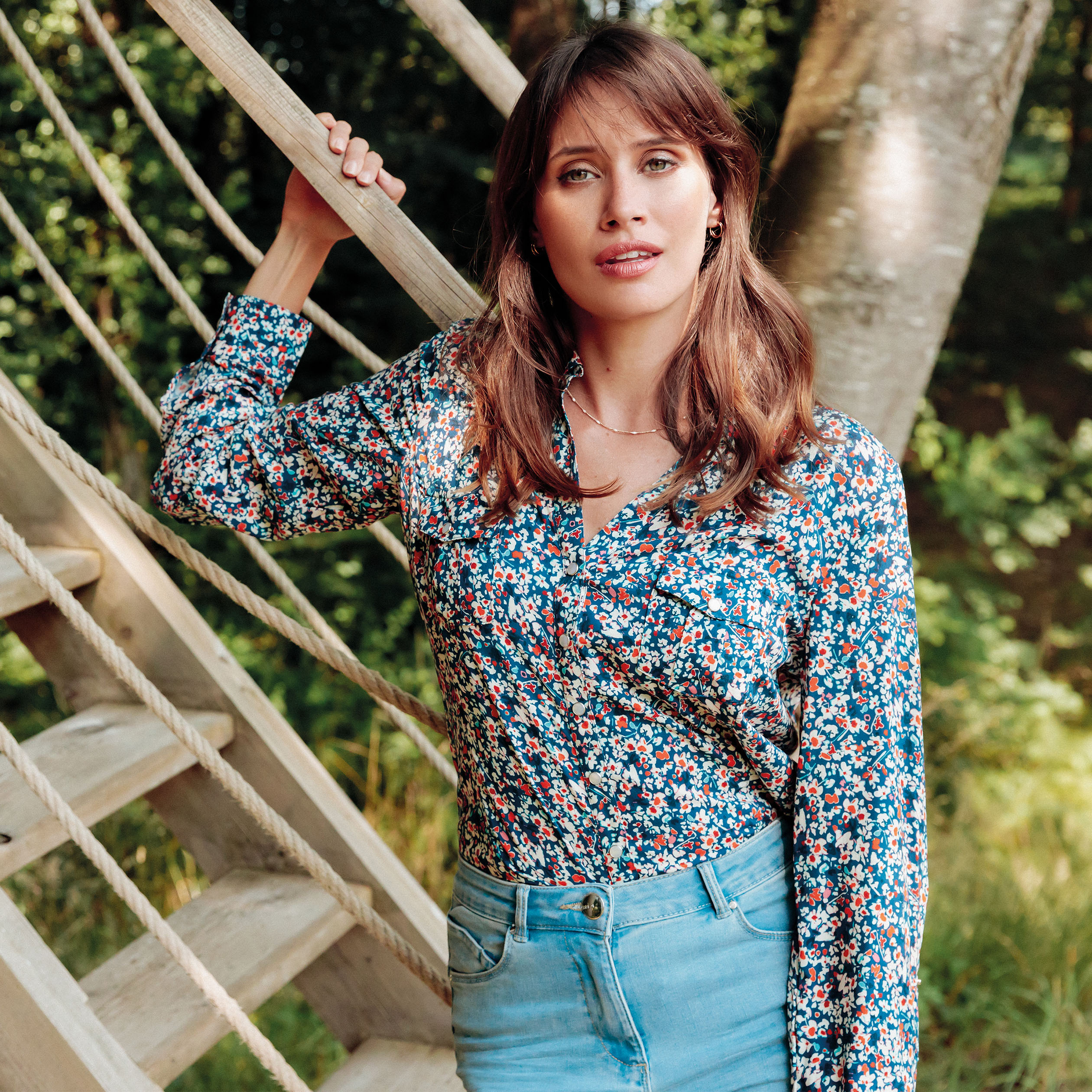 Chemise manches longues bleu femme