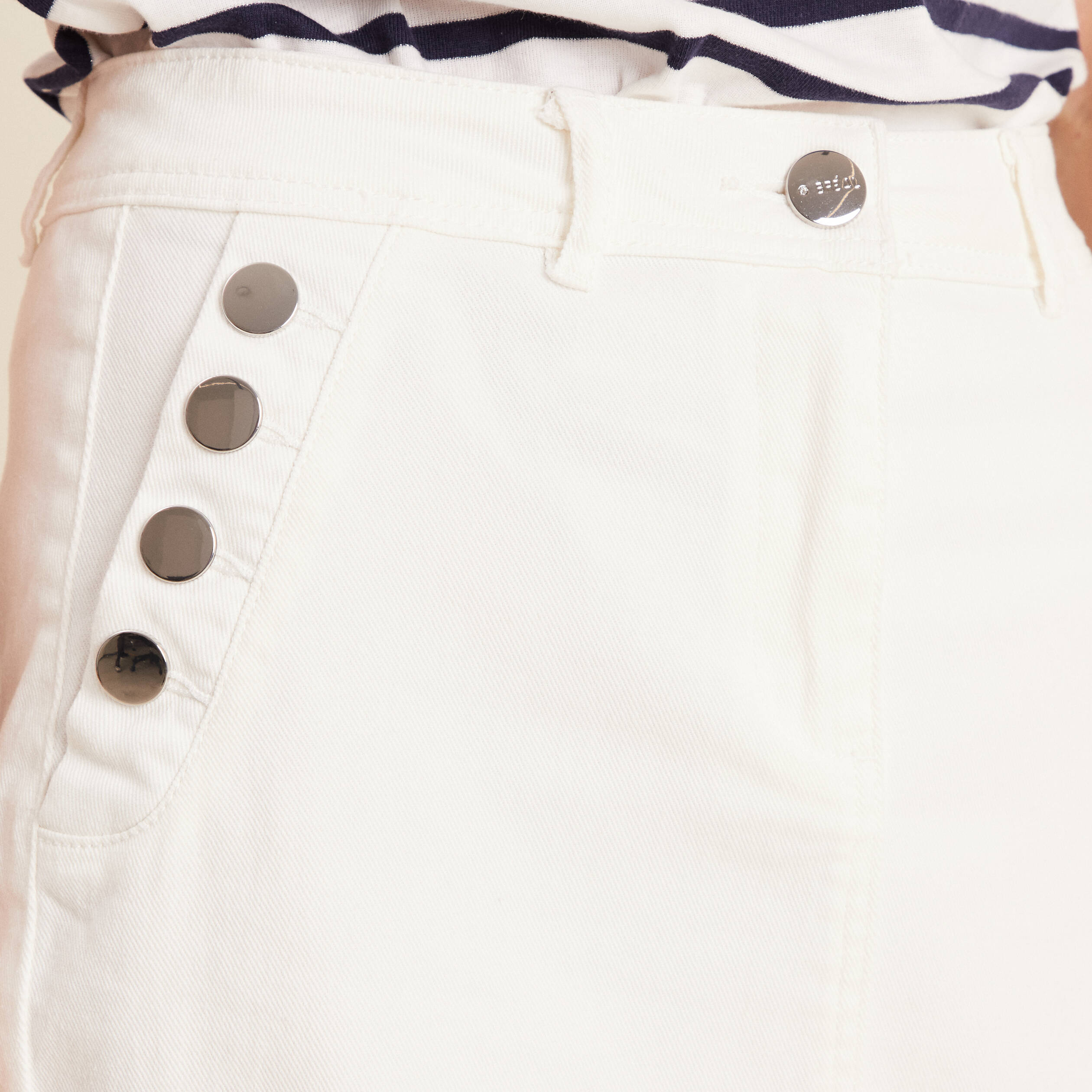 Jupe longue droite en jean blanc femme