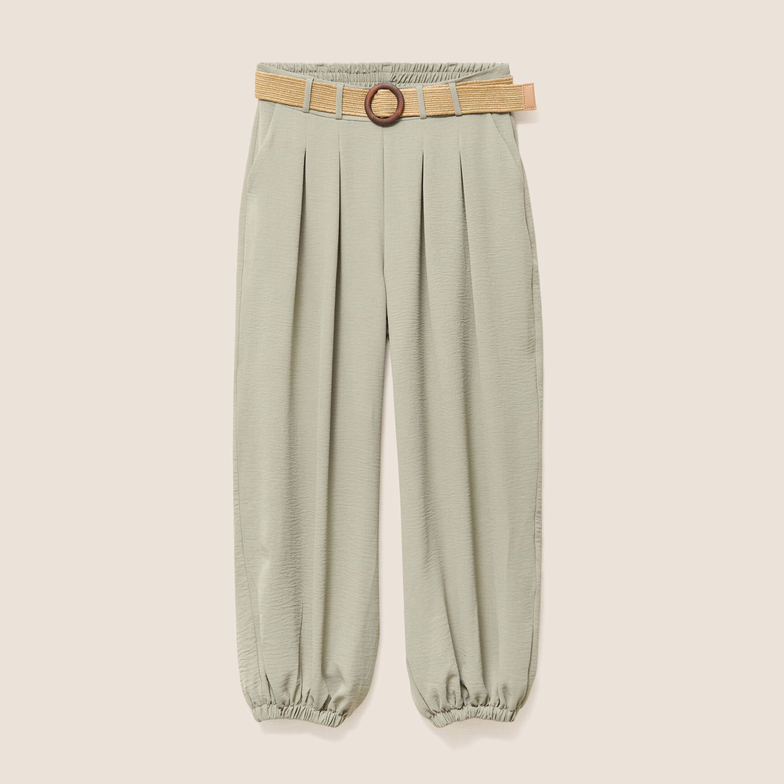 Lot de 2 pantalons larges pliss&eacute;s vert clair femme