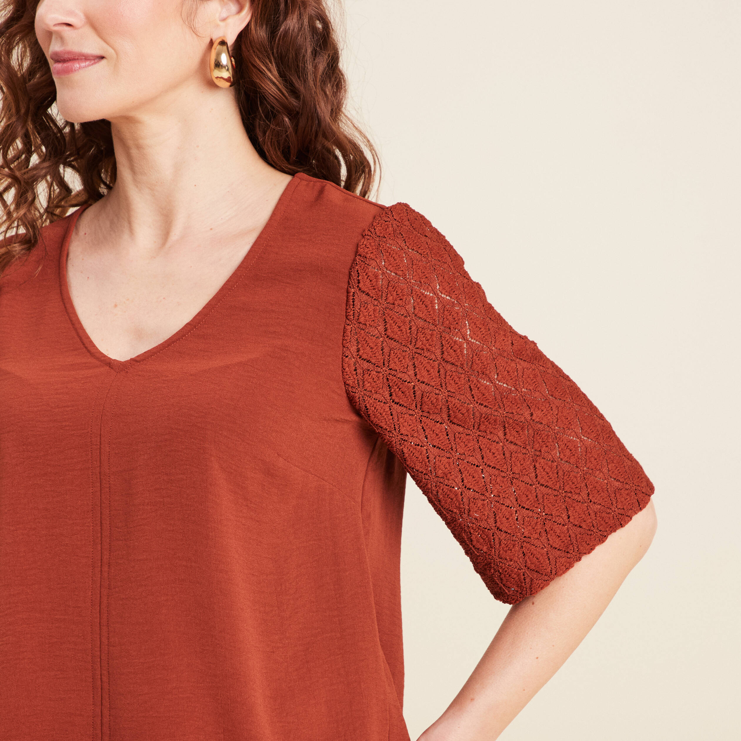 Blouse manches 3/4 marron foncé femme