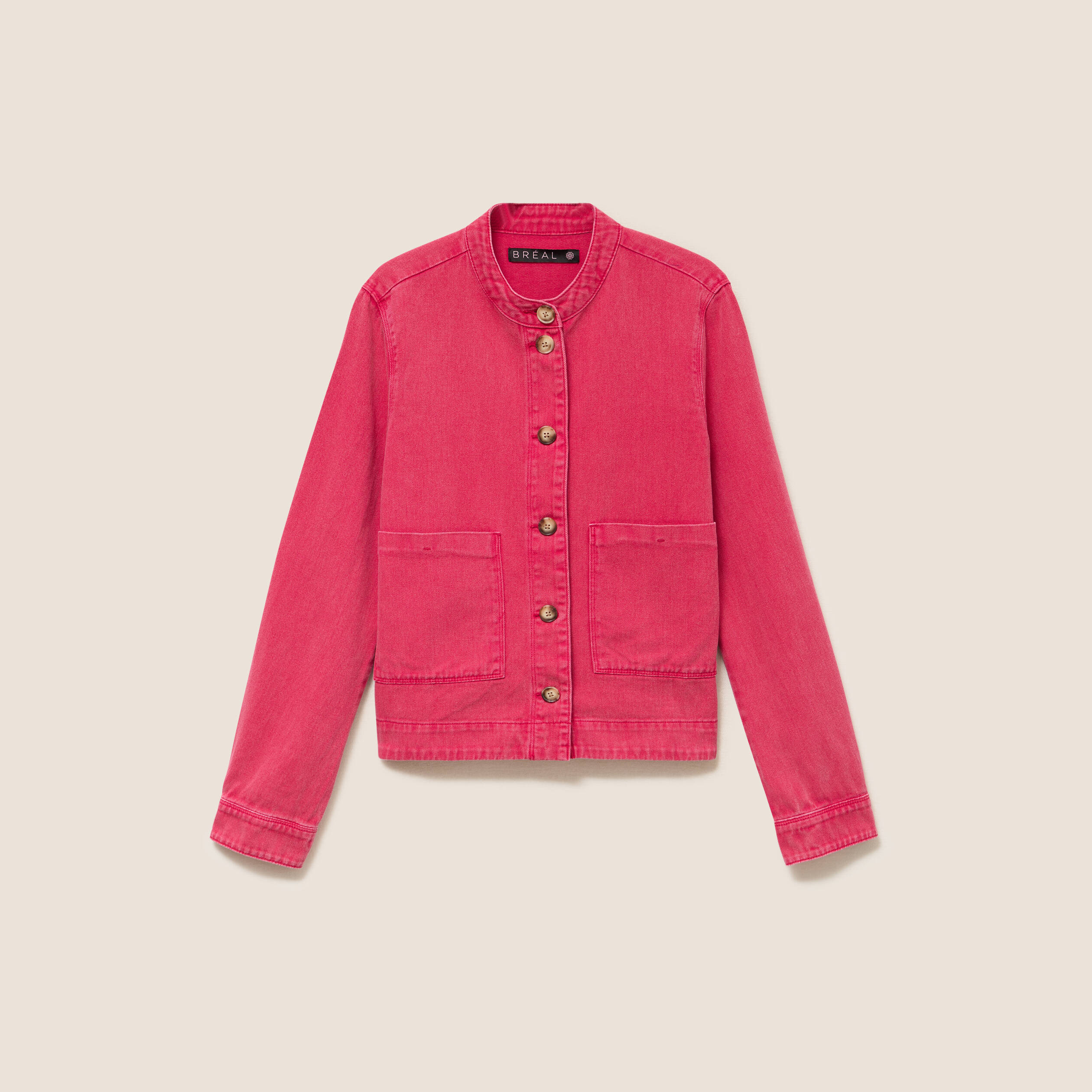 Veste ample courte en jean rose fushia femme