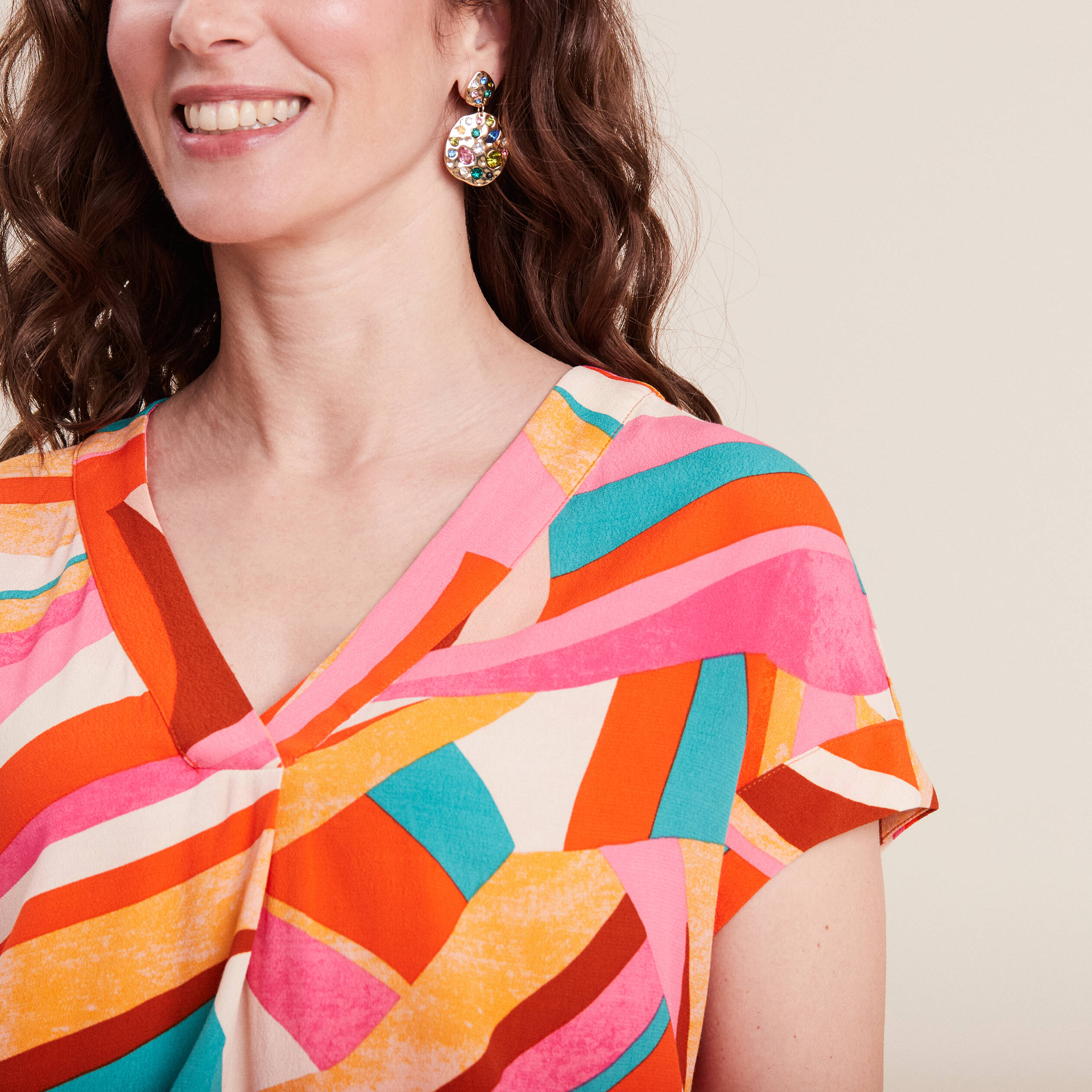 Blouse manches courtes multicolore femme