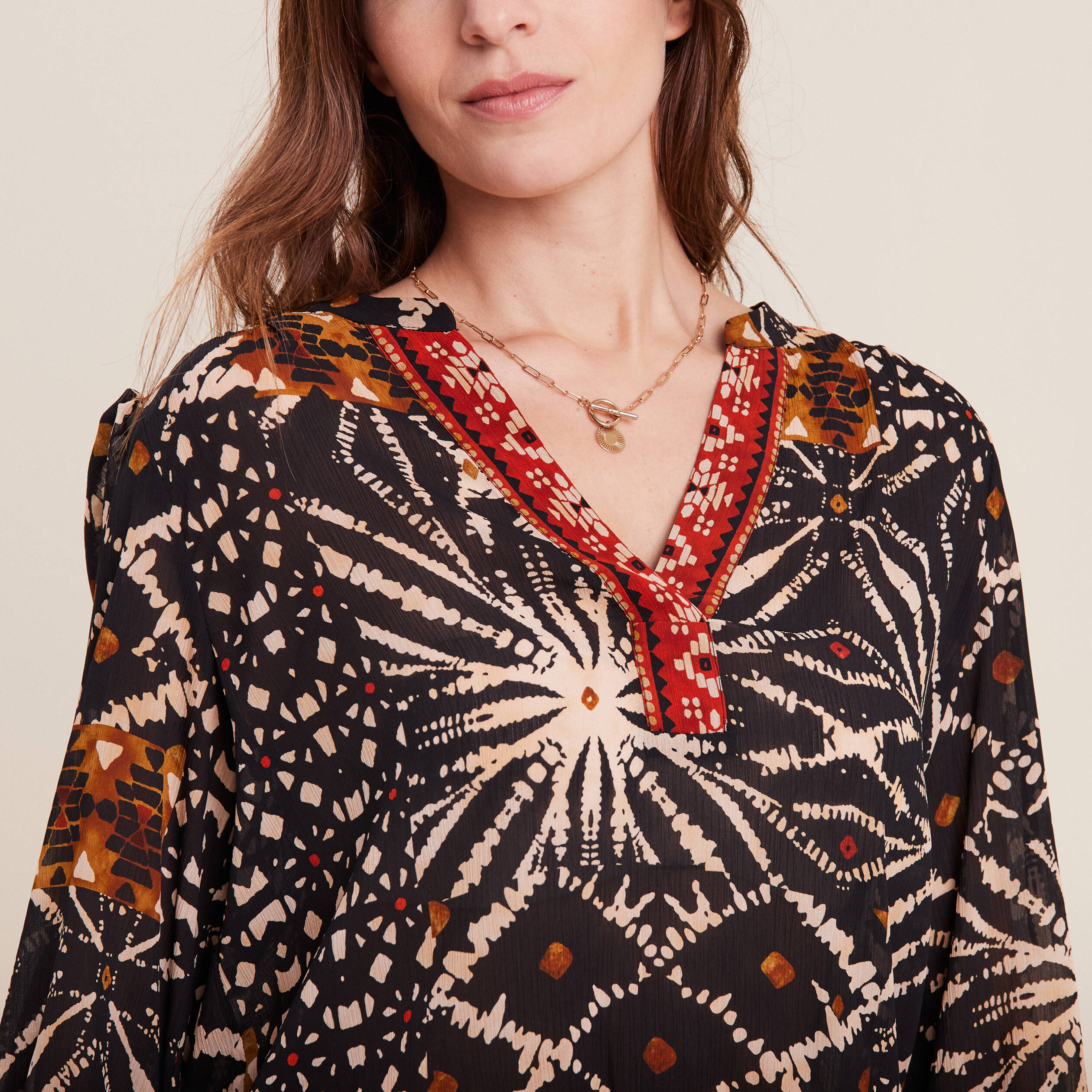 Blouse manches 3/4 noir femme