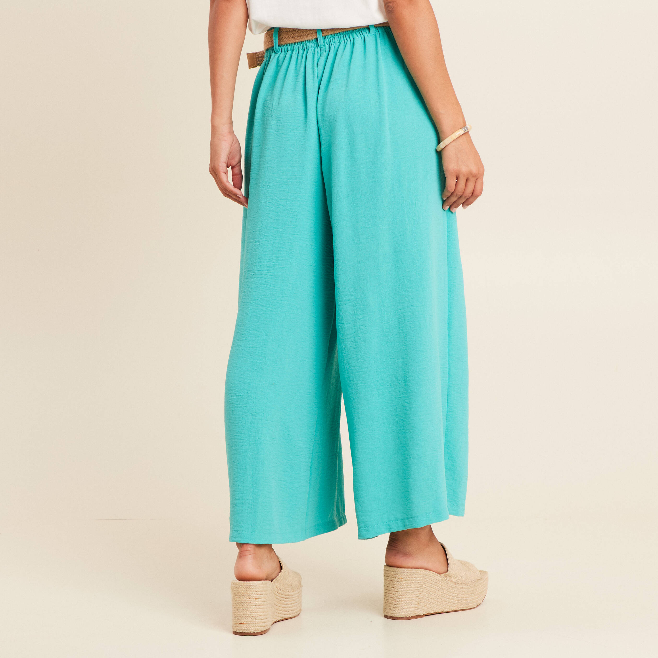 pantalon jupe culotte large vert turquoise femme Pantalon jupe-culotte large vert turquoise femme