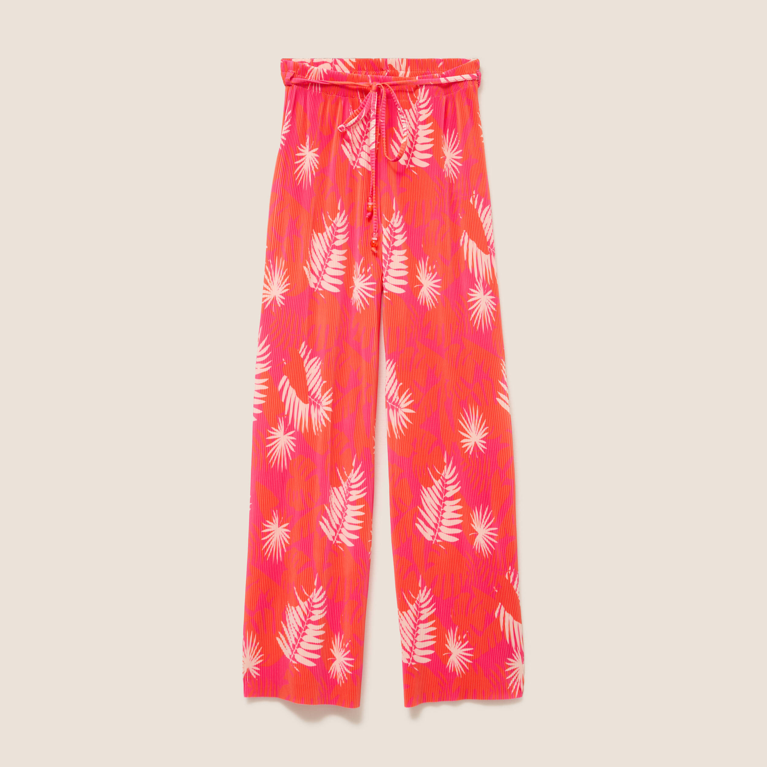 Pantalon coupe large taille haute pliss&eacute; rouge femme