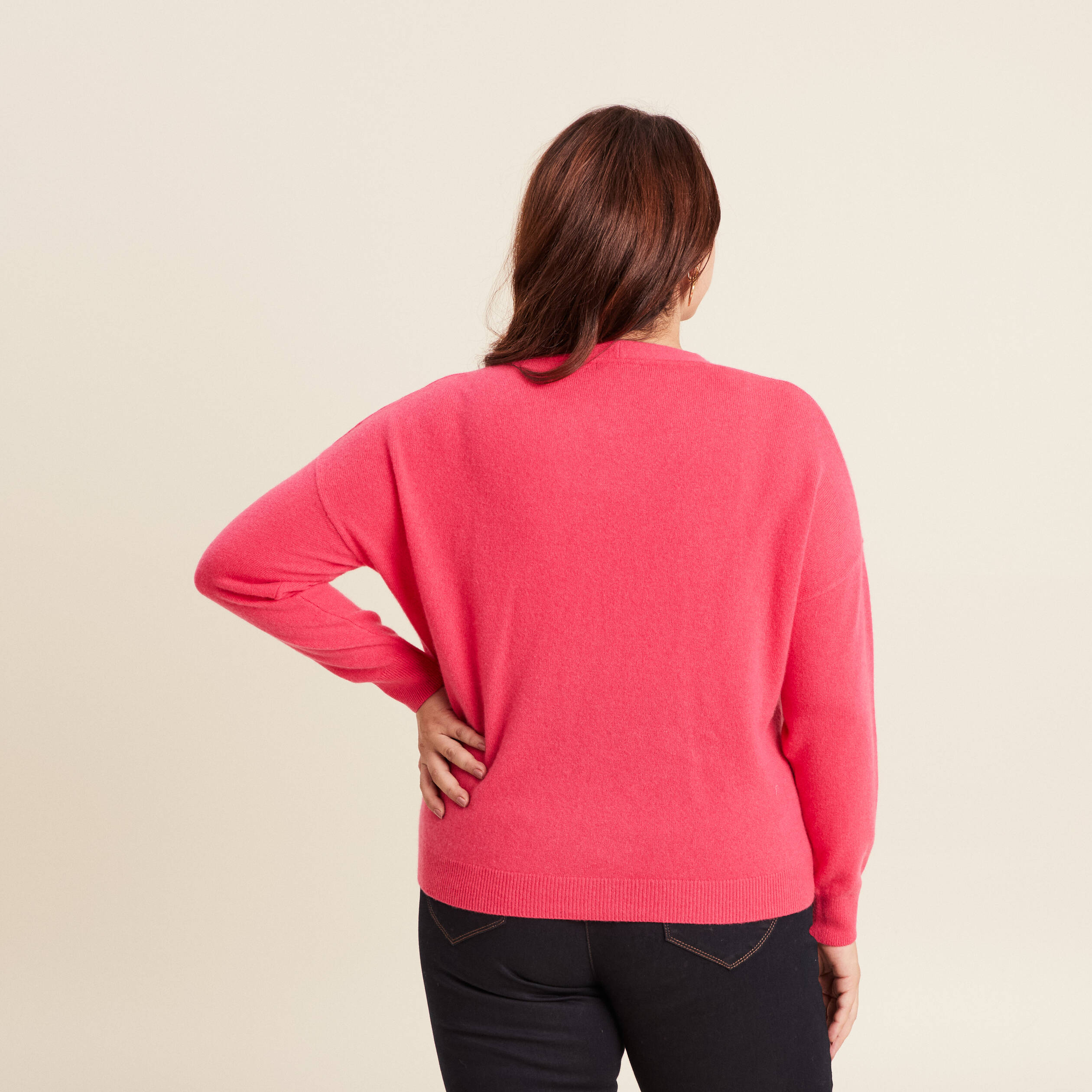 Pull en cachemire manches longues rose framboise femme