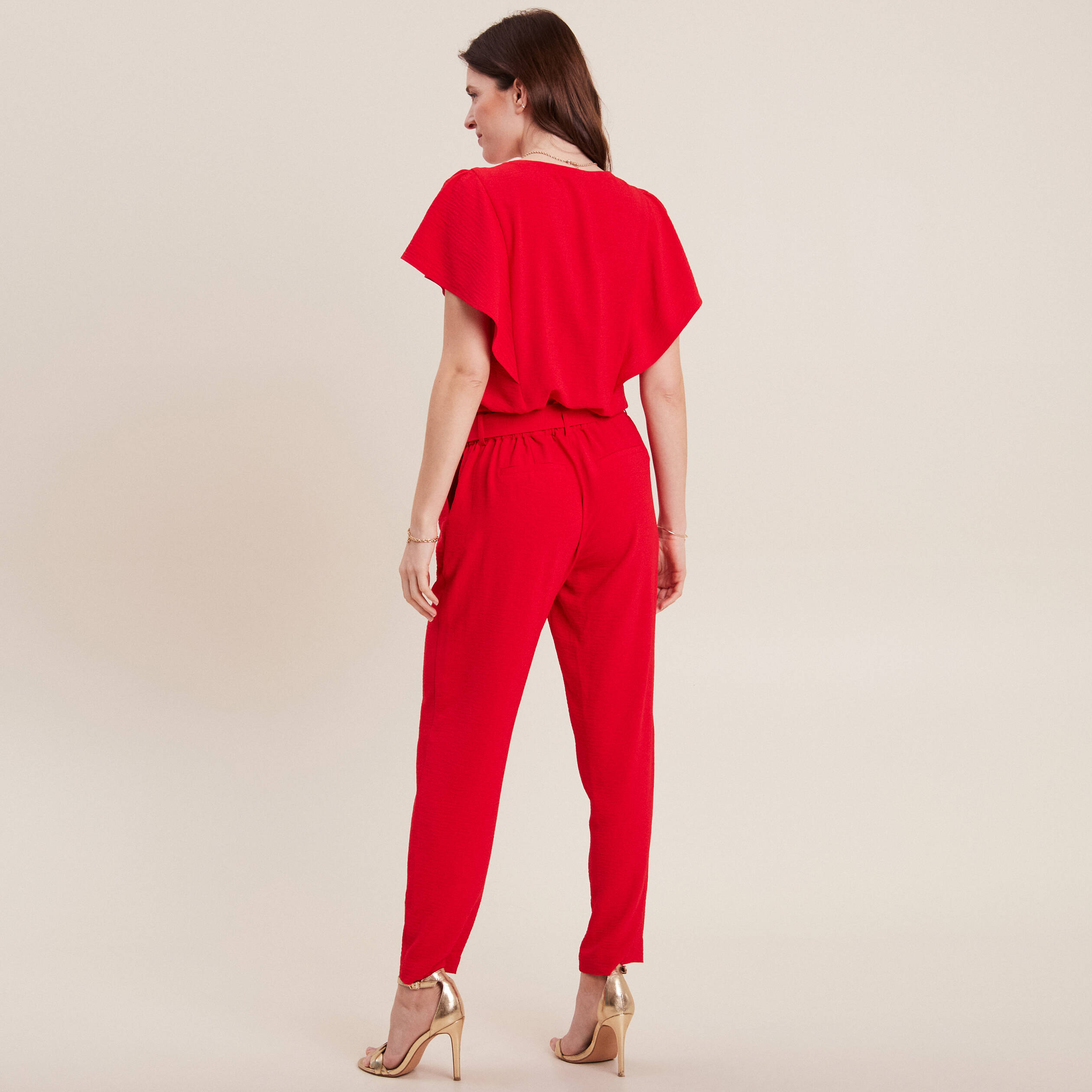Combinaison pantalon droite rouge femme