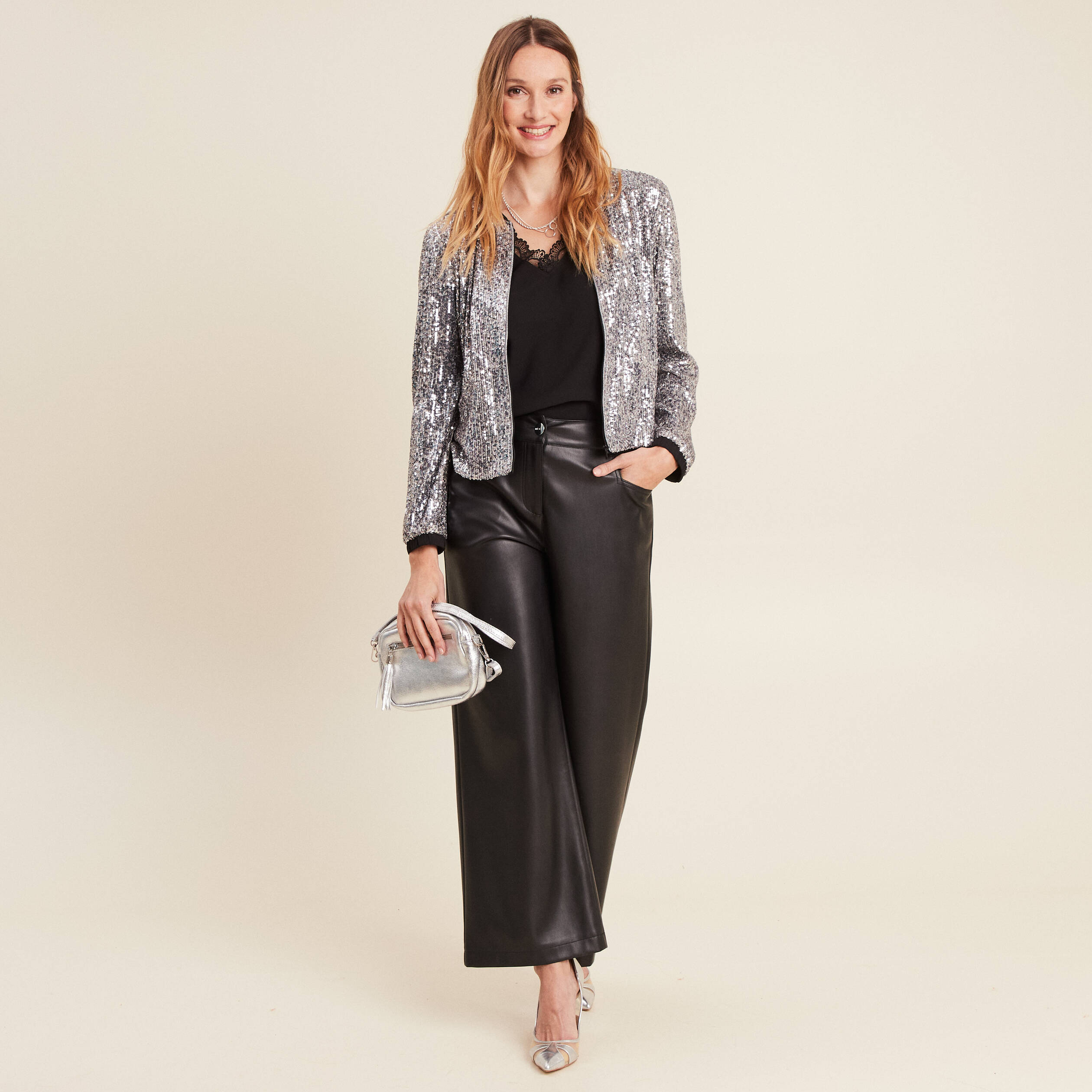 veste zippee sequins gris argent femme Veste zippée sequins gris argent femme