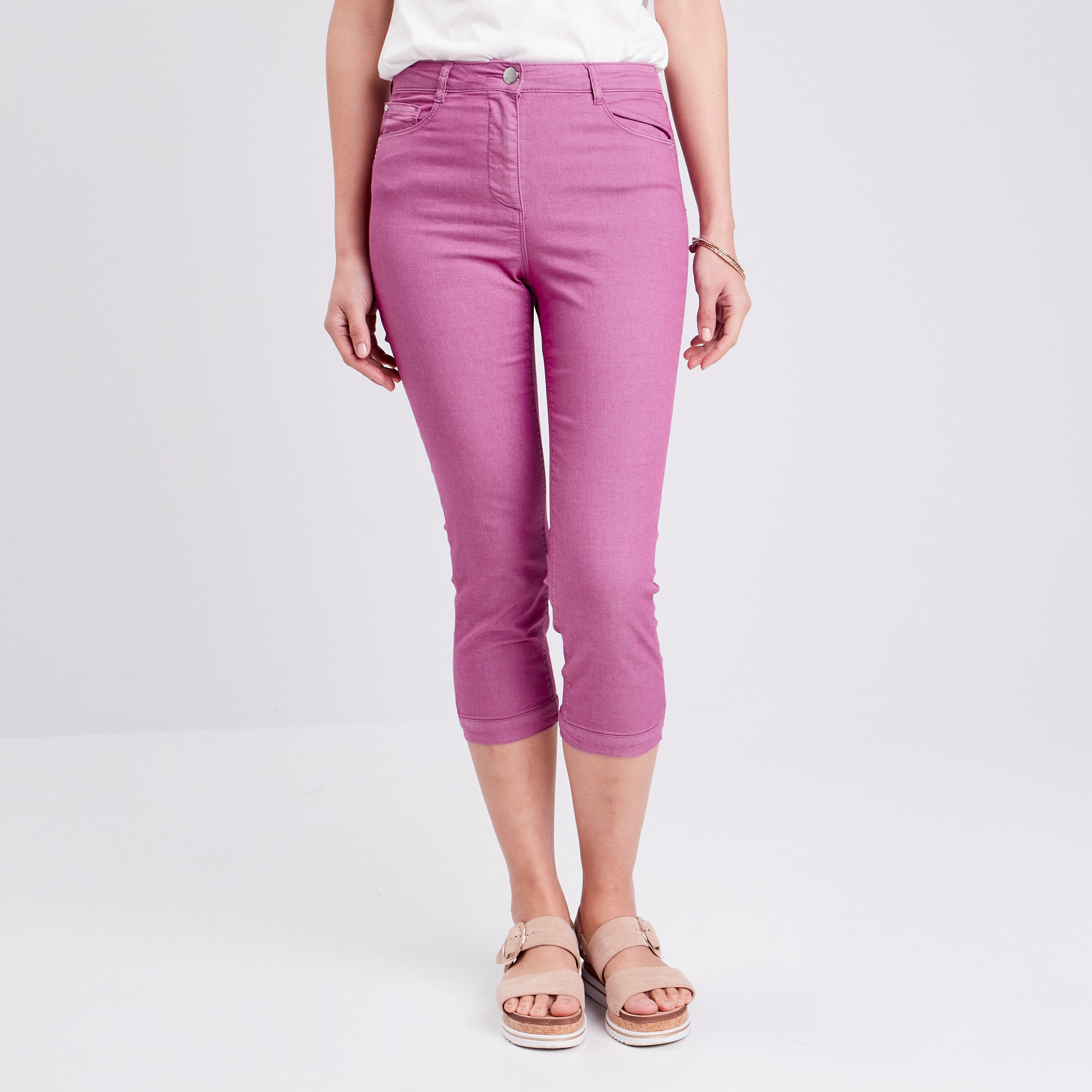 Pantacourt droit taille haute violet femme