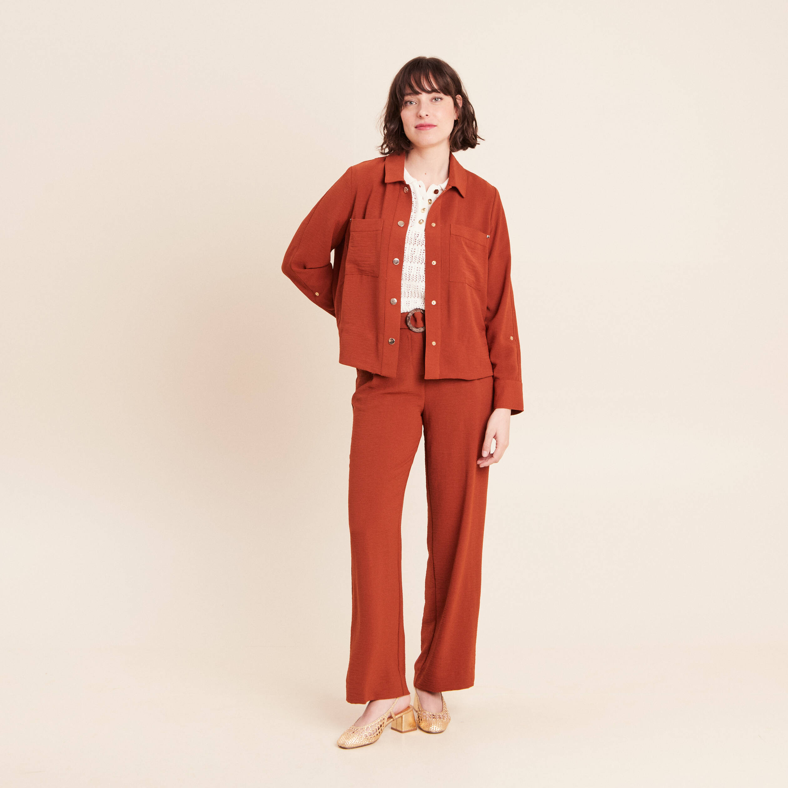 Veste fluide manches longues doubl&eacute;e marron fonc&eacute; femme