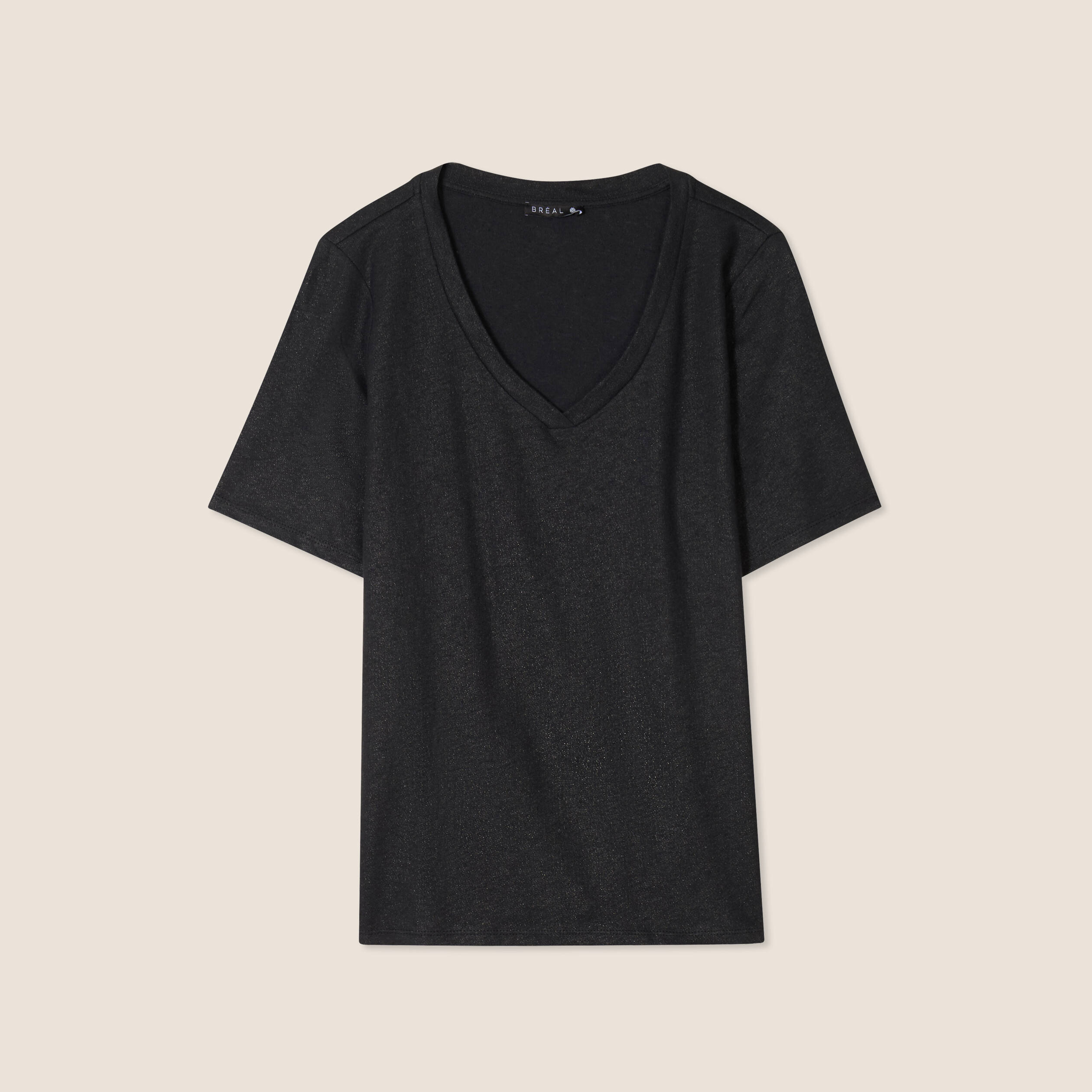 T-shirt col V manches courtes noir femme