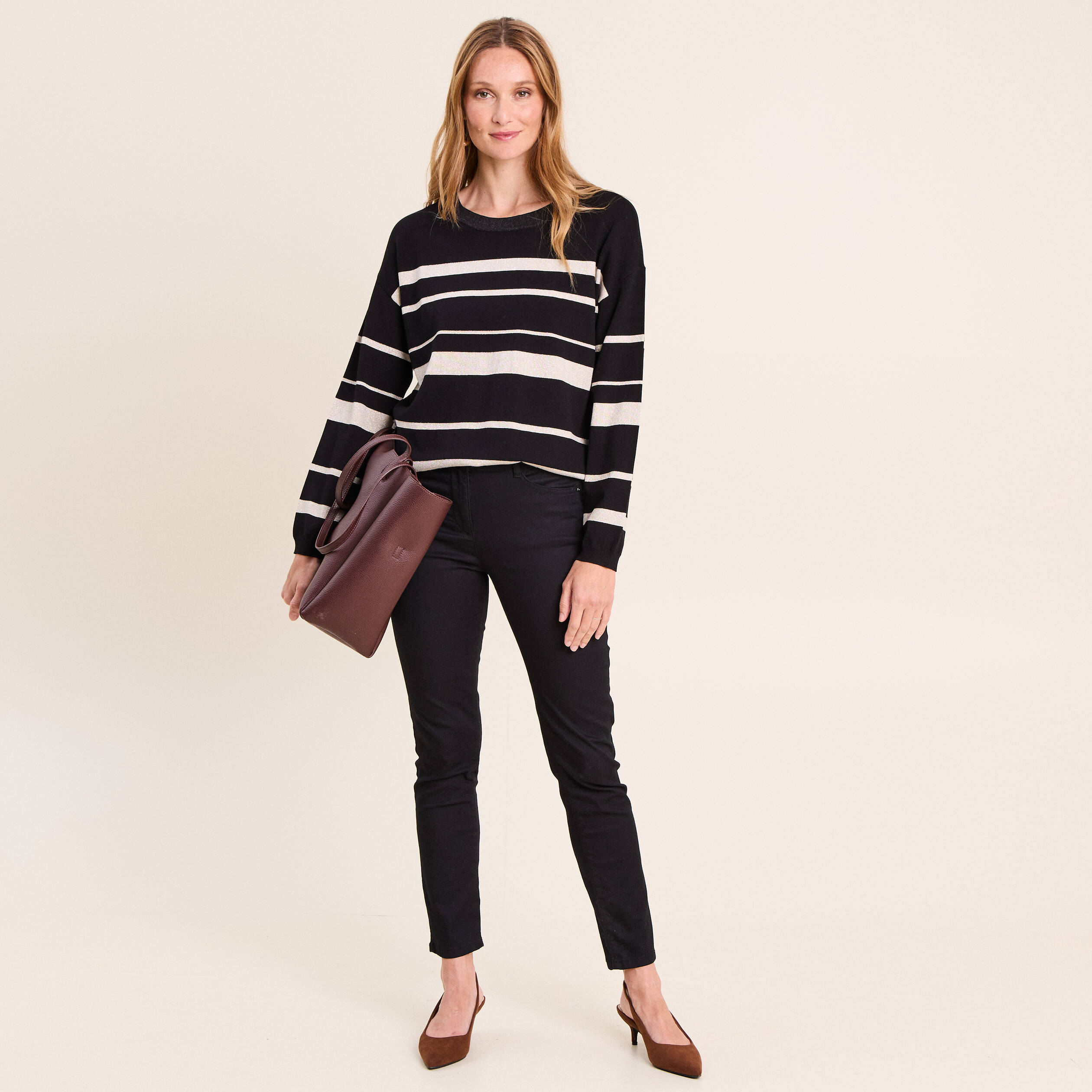 Pull col rond noir femme