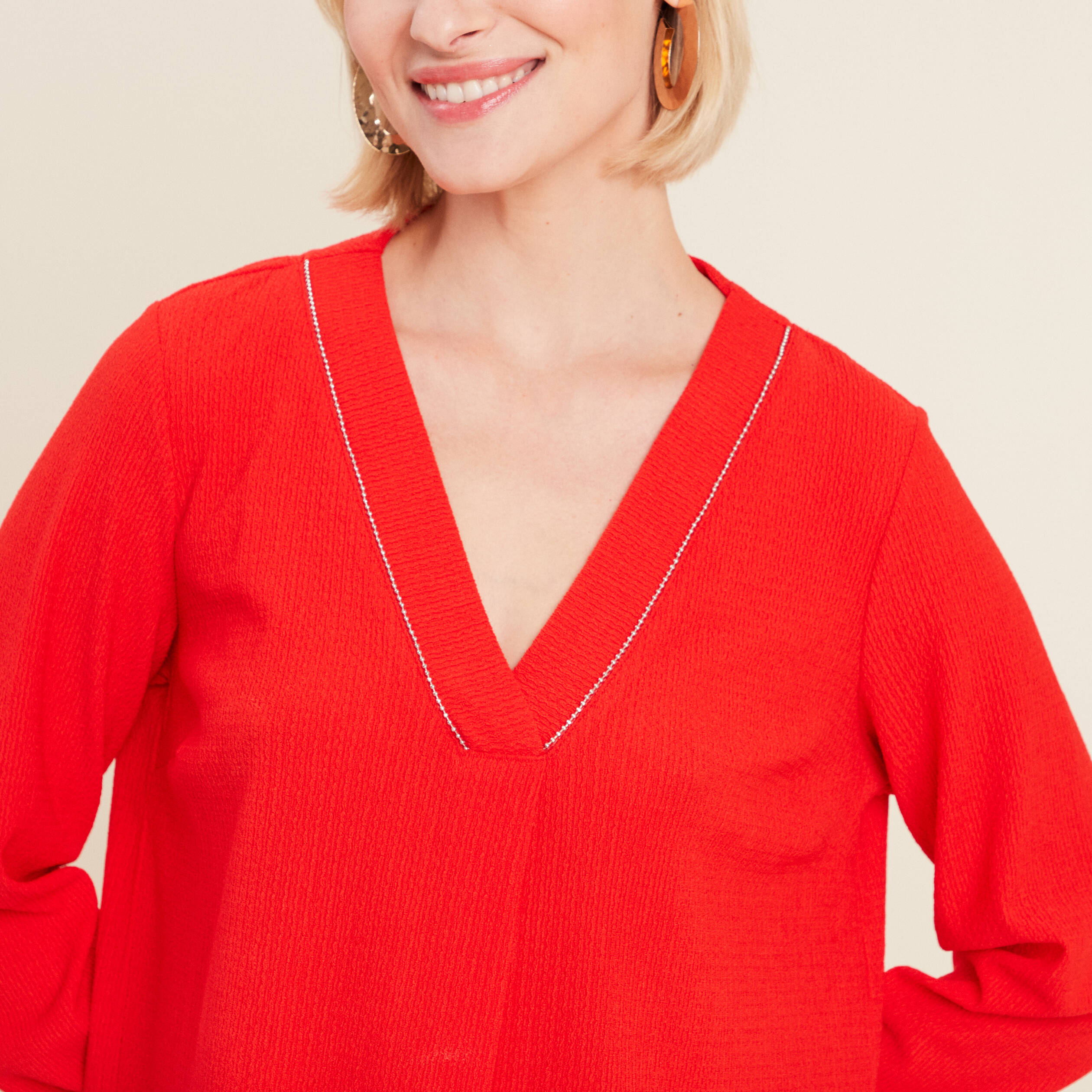 T-shirt manches longues orange foncé femme