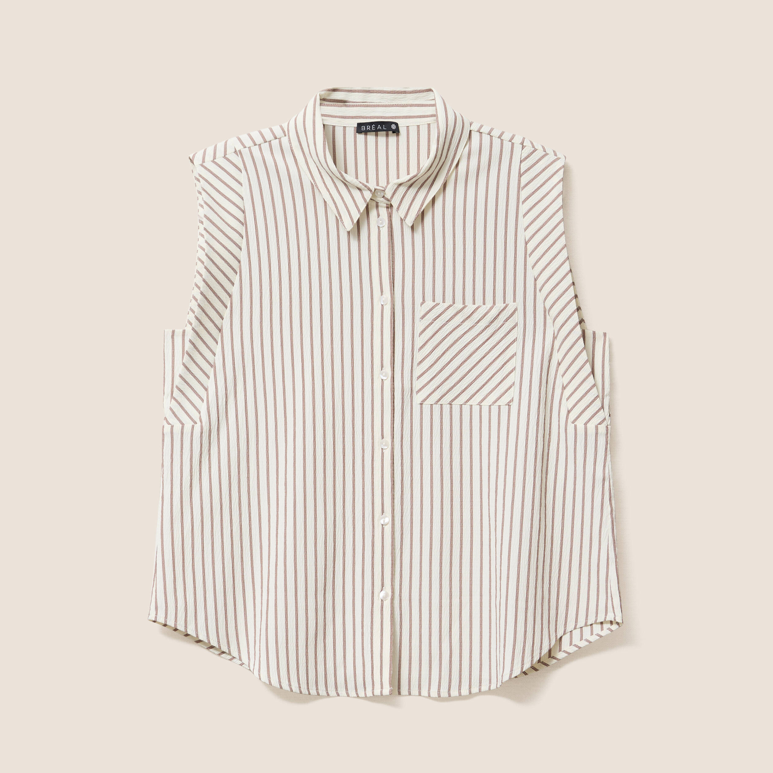 Chemise sans manches col chemise fluide taupe femme