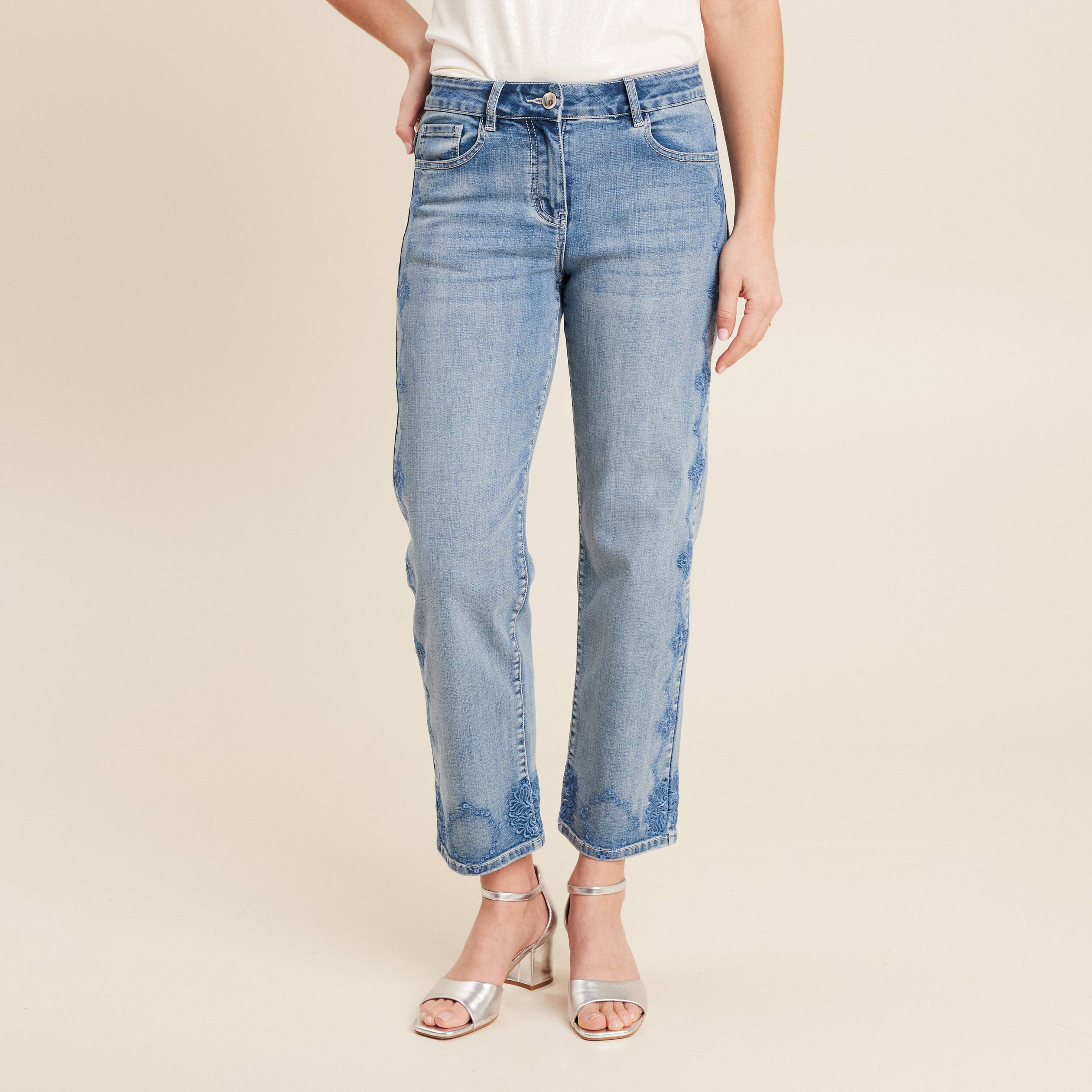 Jean large 7/8ème denim double stone femme