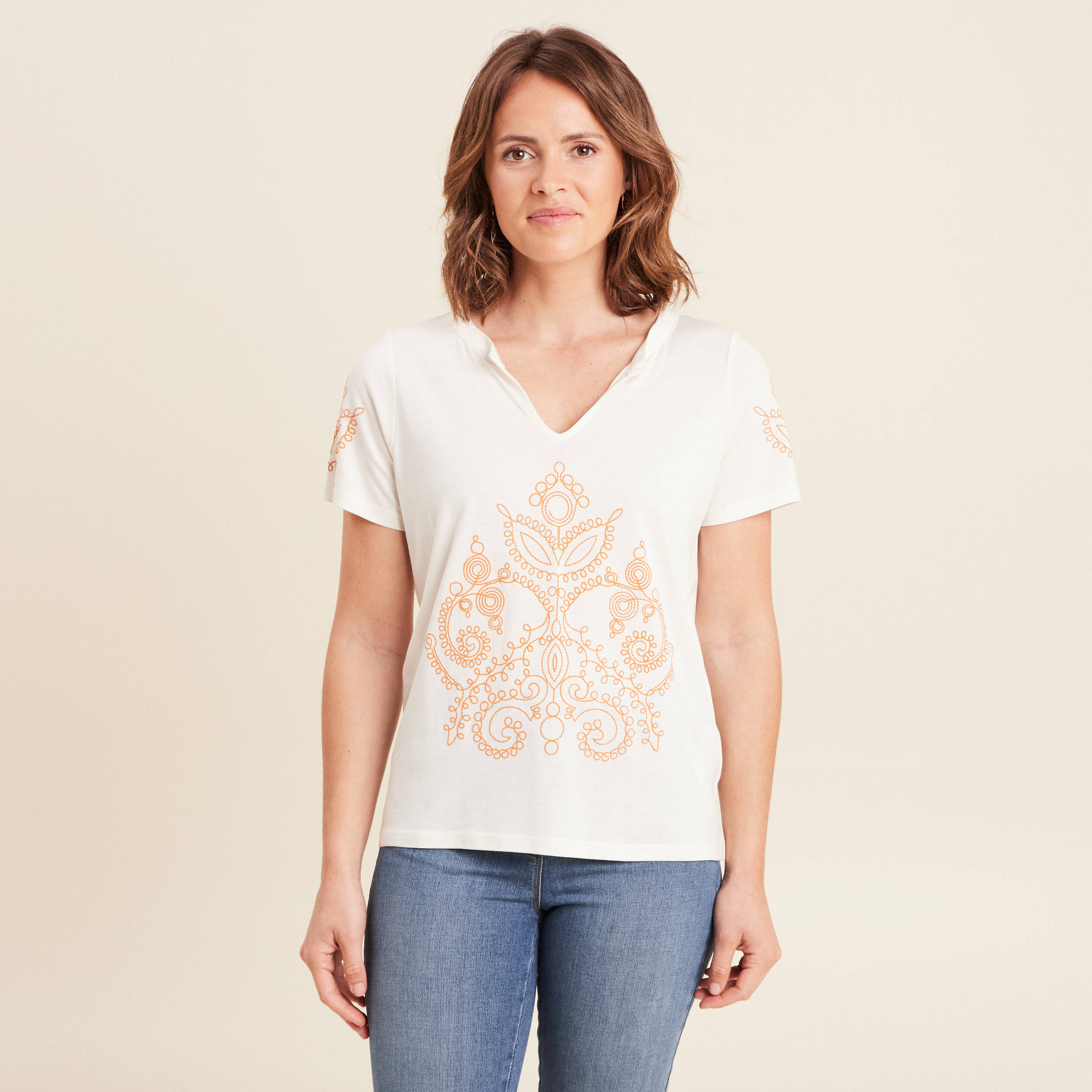 Top col tunisien ecru femme