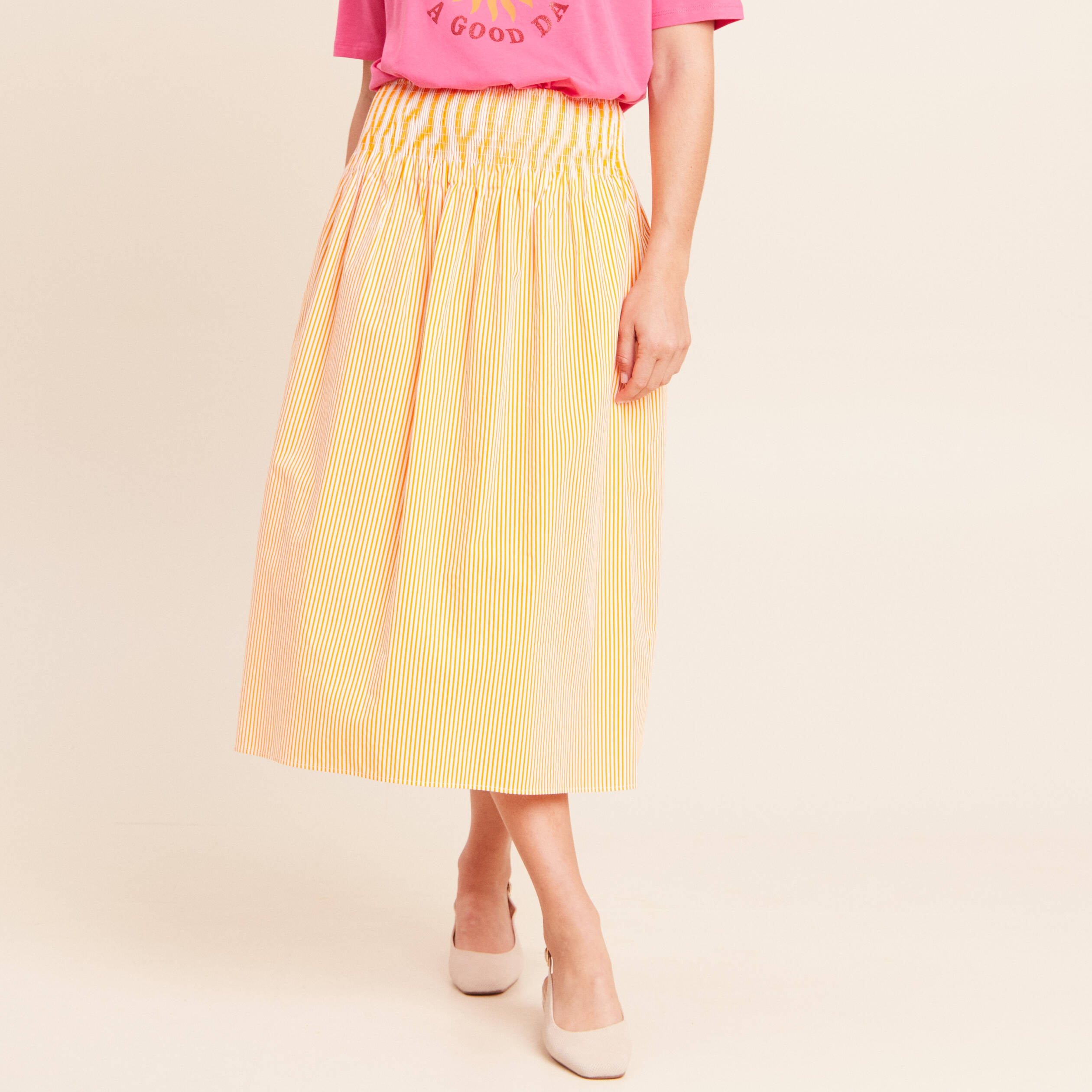 Jupe longue pliss&eacute;e orange femme