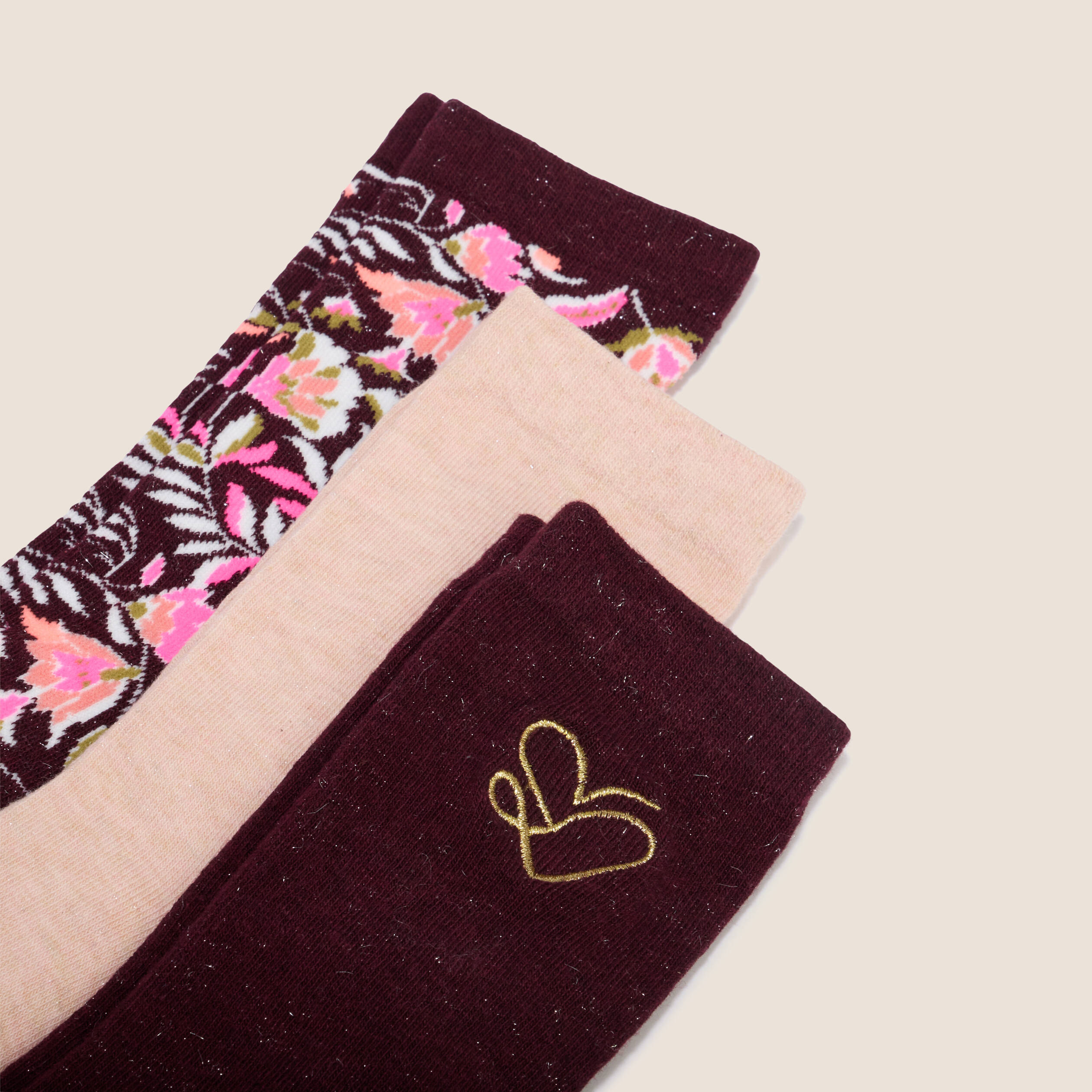 Coffret lot de 3 paires de chaussettes rose femme