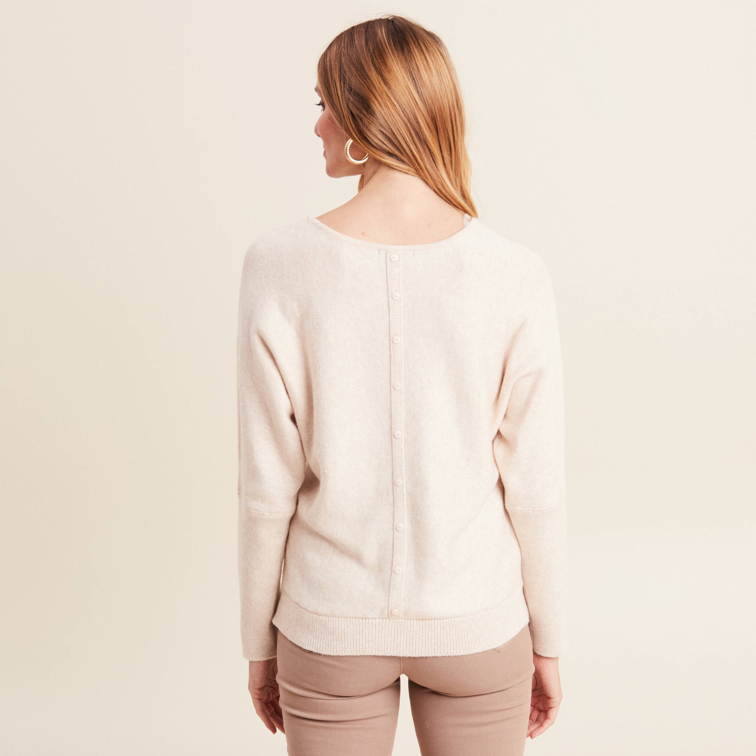 Pull manches longues creme femme
