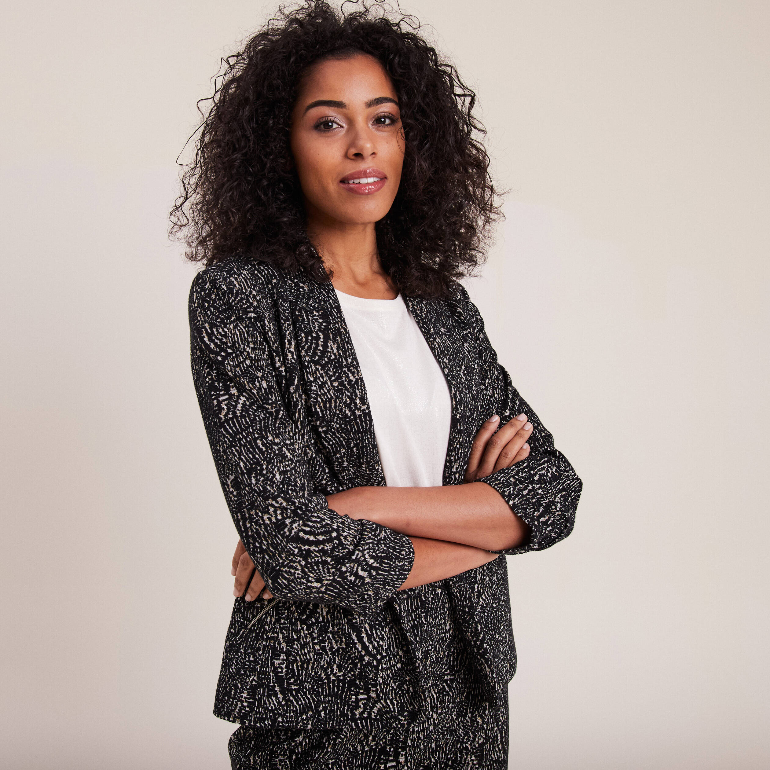 Veste tailleur manches 3/4 noir femme